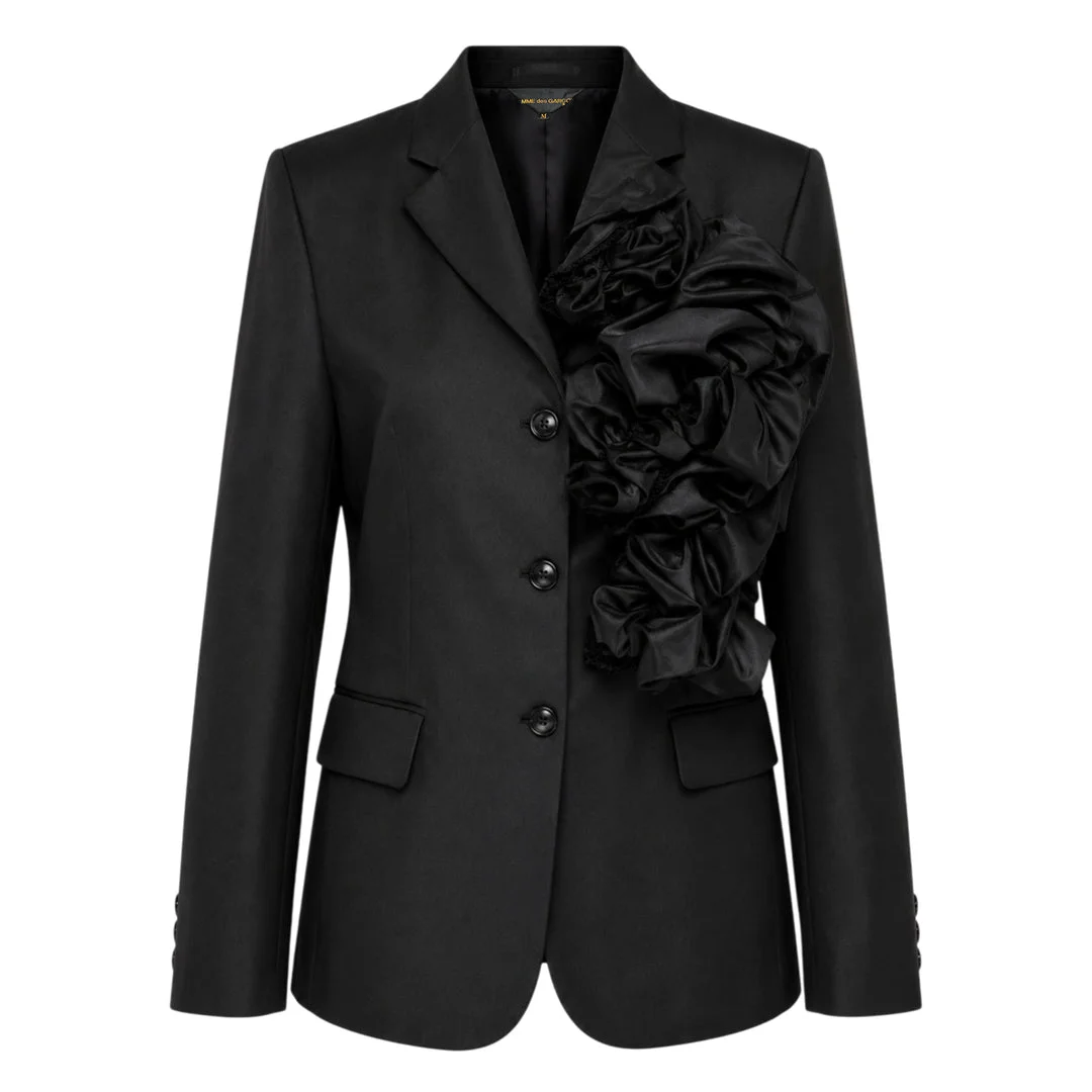 Ruffled Satin Appliqué Blazer - 1