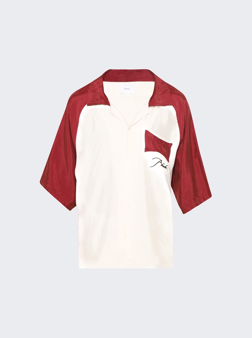 Raglan Poplin Button Up Shirt Maroon and Cream - 1