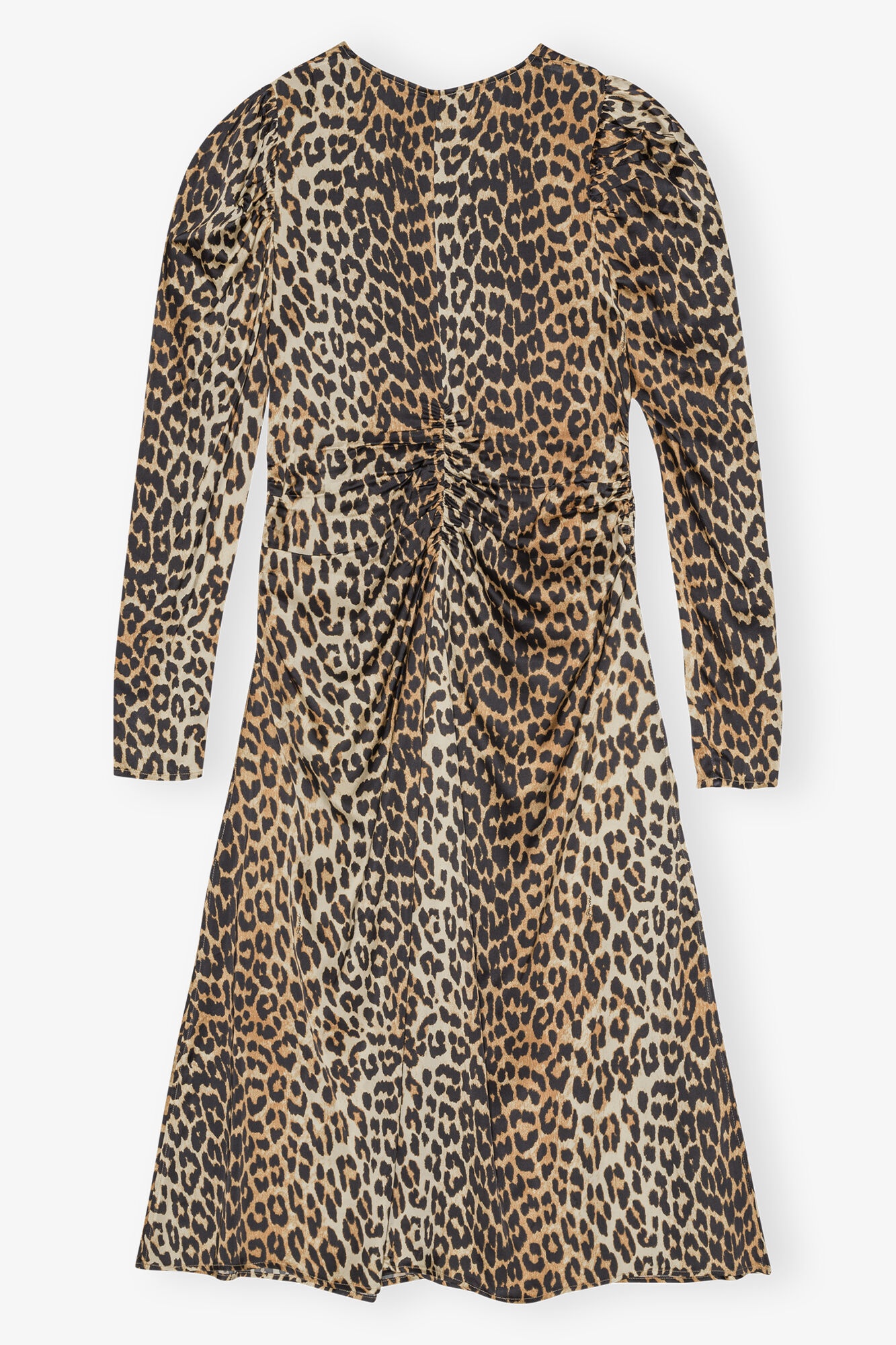 LEOPARD PRINT SATIN RUCHED MIDI DRESS - 6