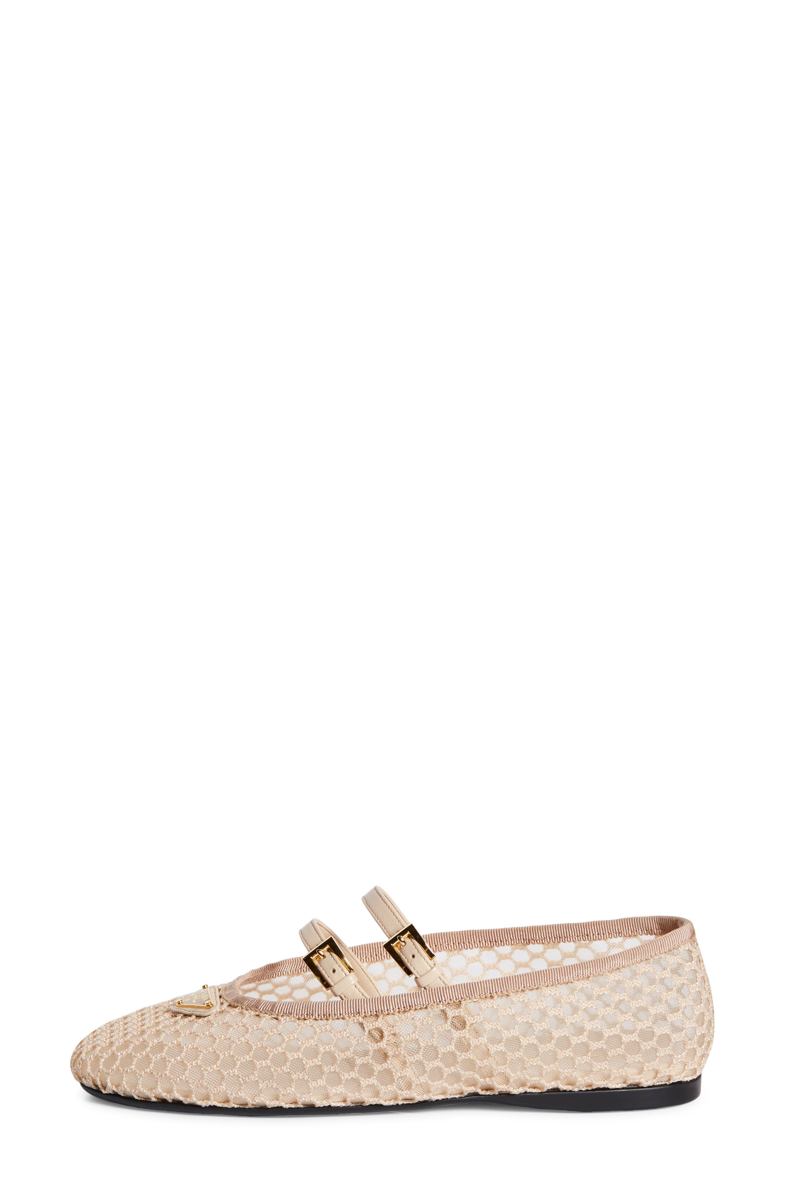 Prada Ballerine Mesh Mary Jane Flat in Travertino at Nordstrom - 3