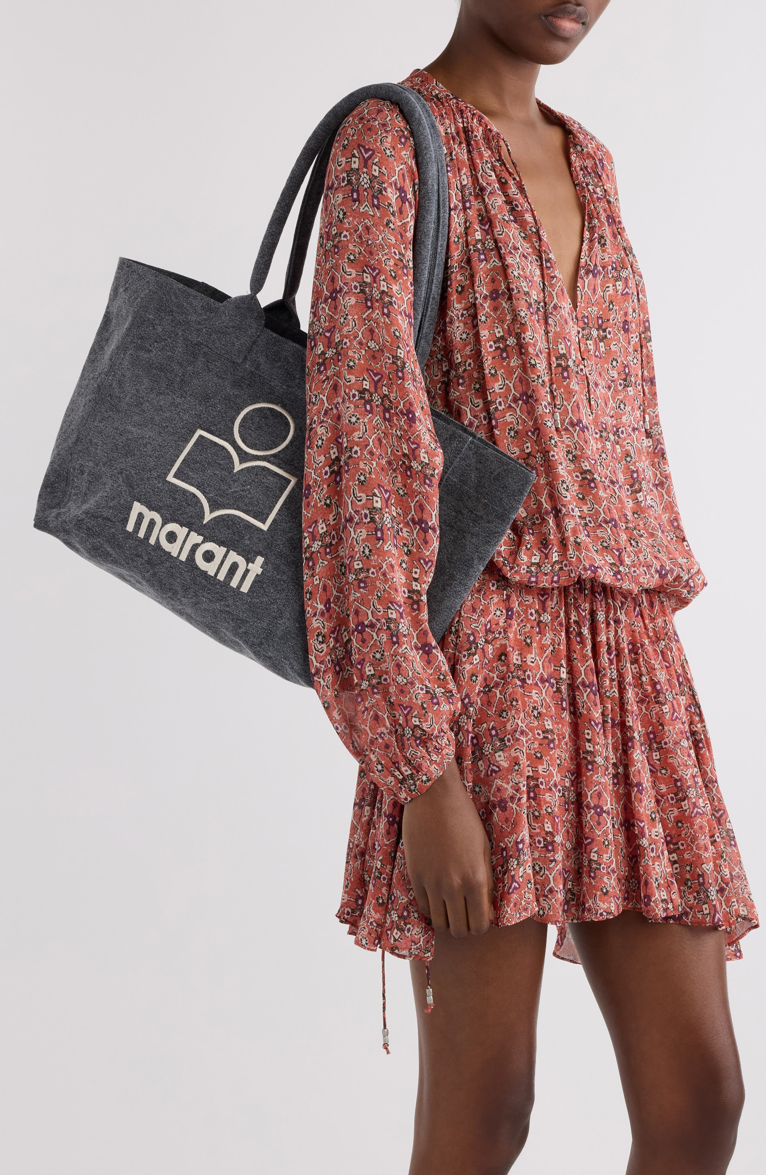 Isabel Marant Yenky Zipped Embroidered Logo Canvas Tote in Faded Black at Nordstrom - 2