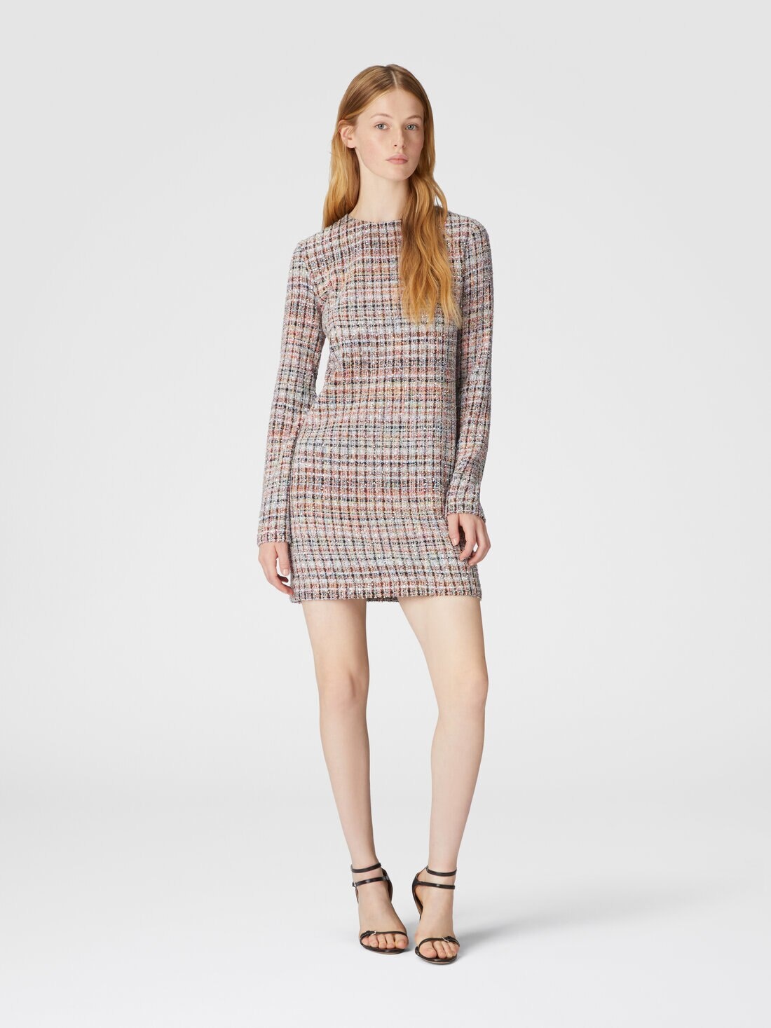 Bouclé checkered mini-dress with sequins - 2