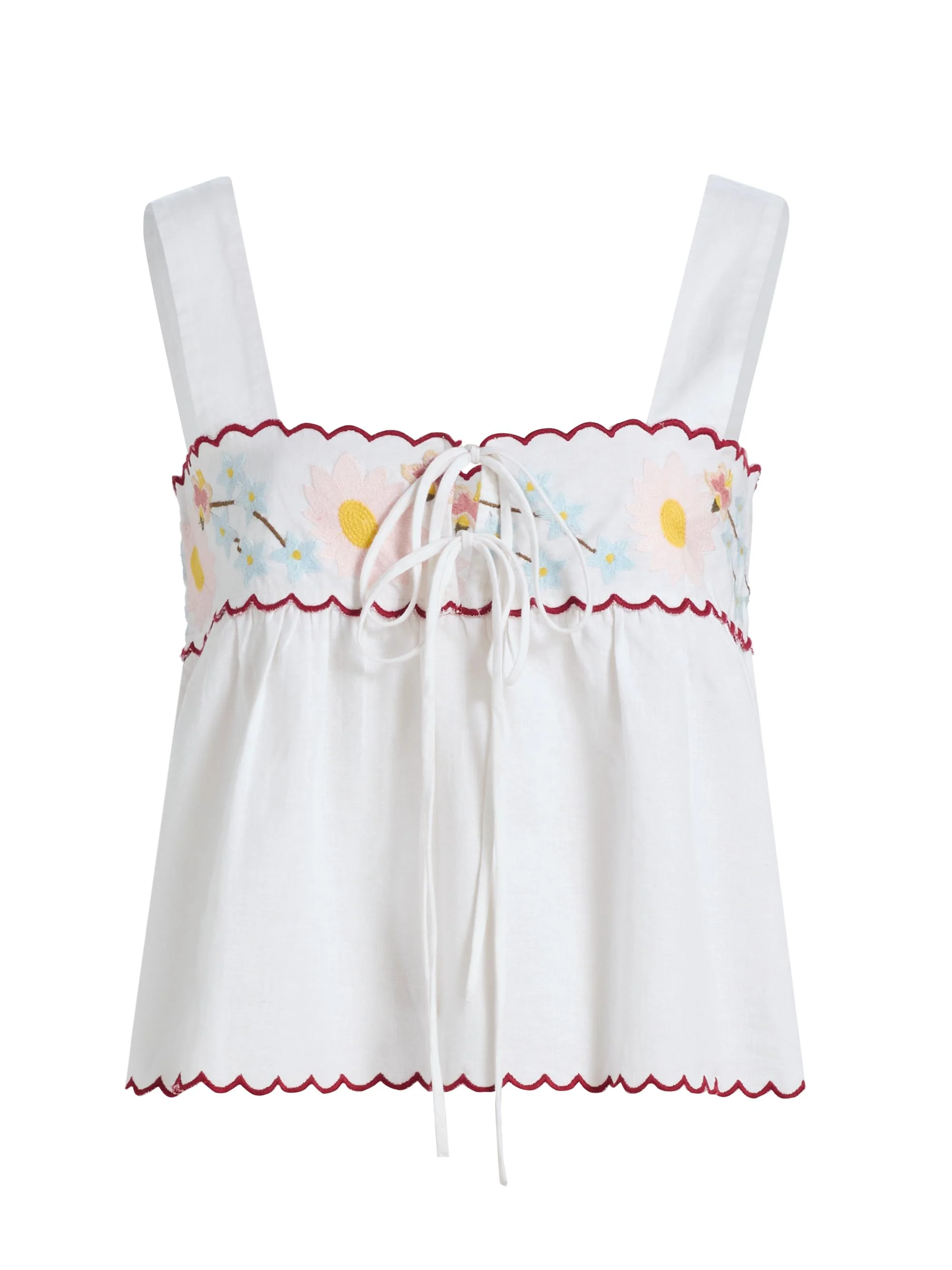 Women's Ander Embroidered Cotton-Linen Top - White - 1