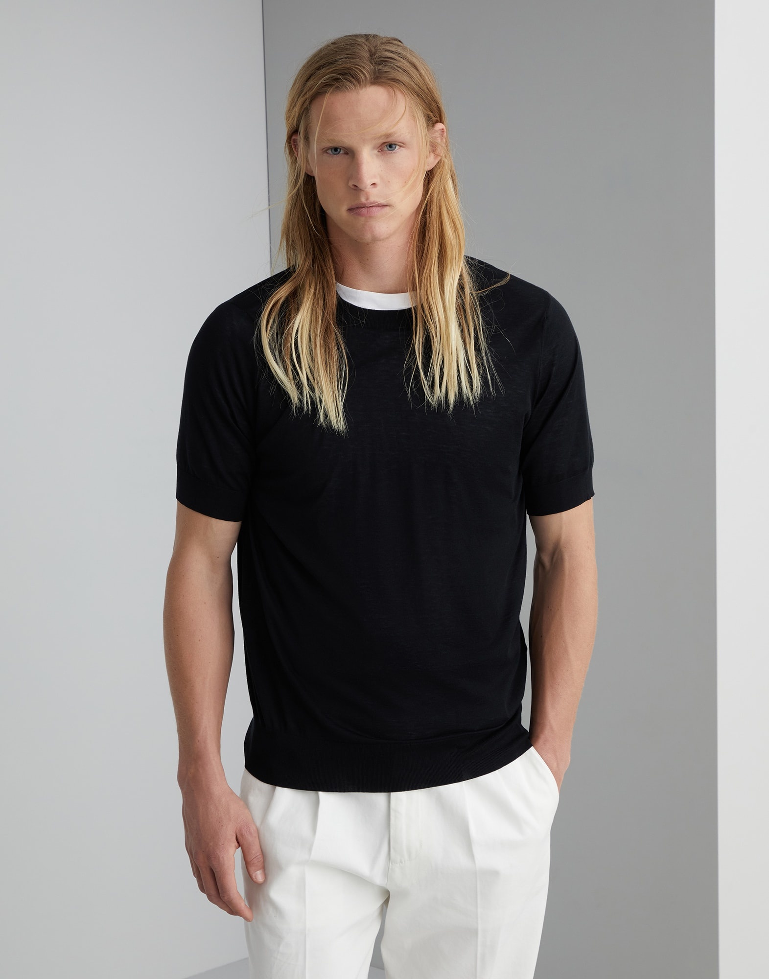 Cotton and silk lightweight knit T-shirt - 1