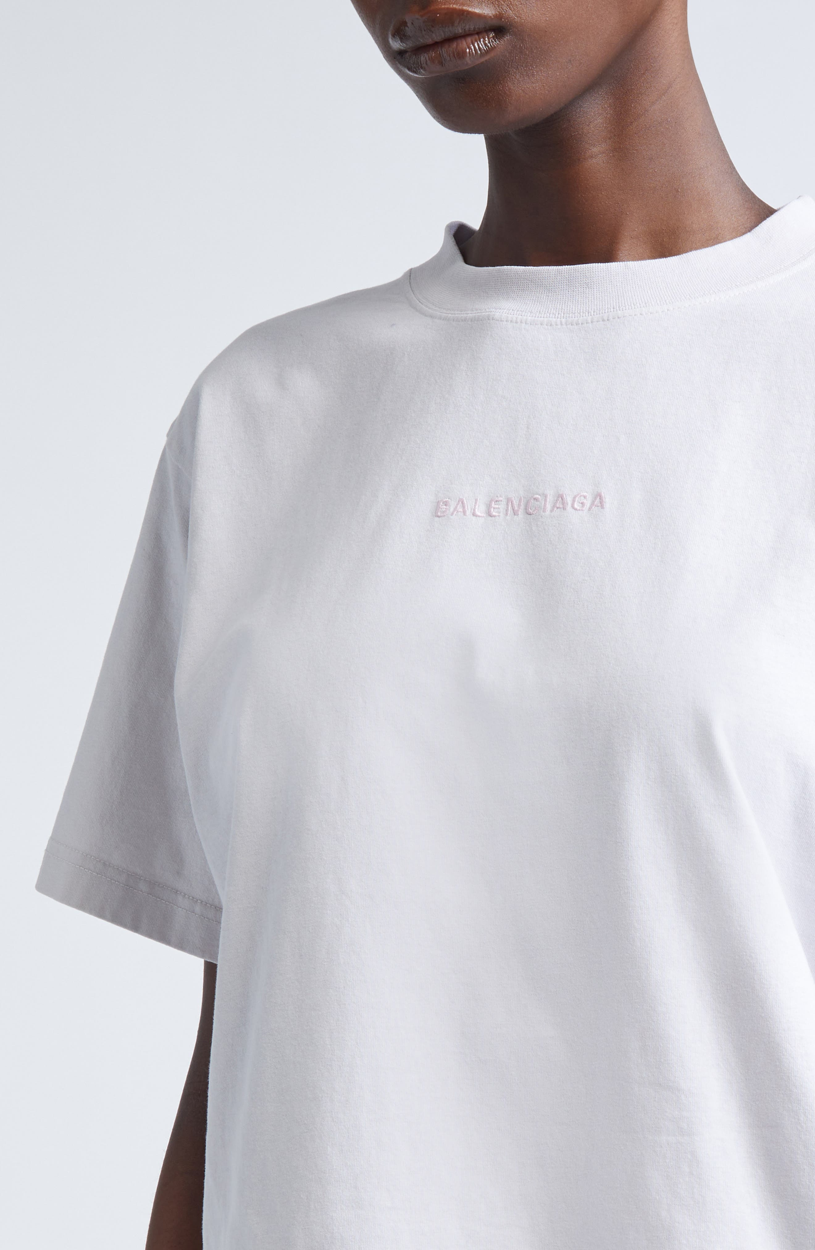 Balenciaga Medium Fit Embroidered Logo Graphic T-Shirt in Dirty White/Baby Pink at Nordstrom - 5