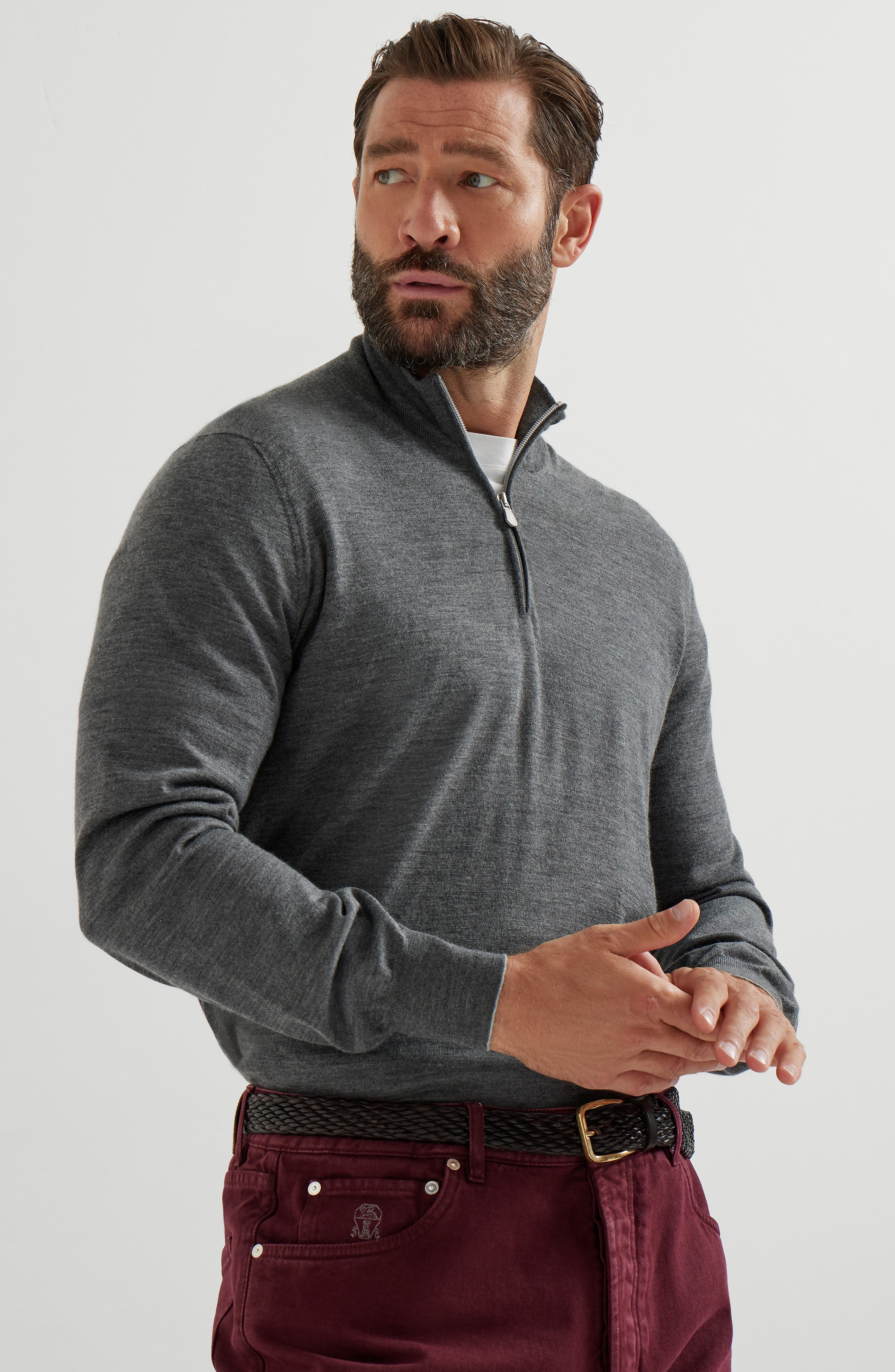 Brunello Cucinelli Sweater with half zipper in Lead at Nordstrom - 2