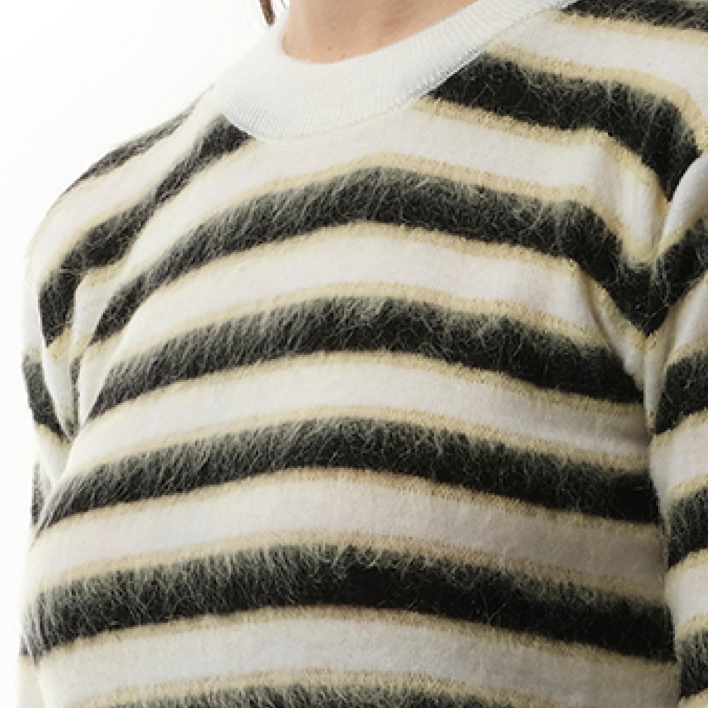 Mohair Stripe Sweater in Light Alabaster - 2