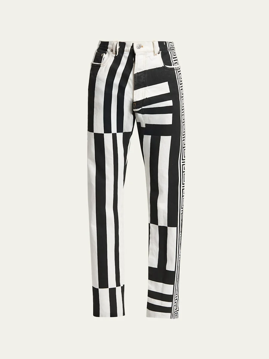 Men's Two-Tone Greca Paneled Straight-Leg Pants - 1