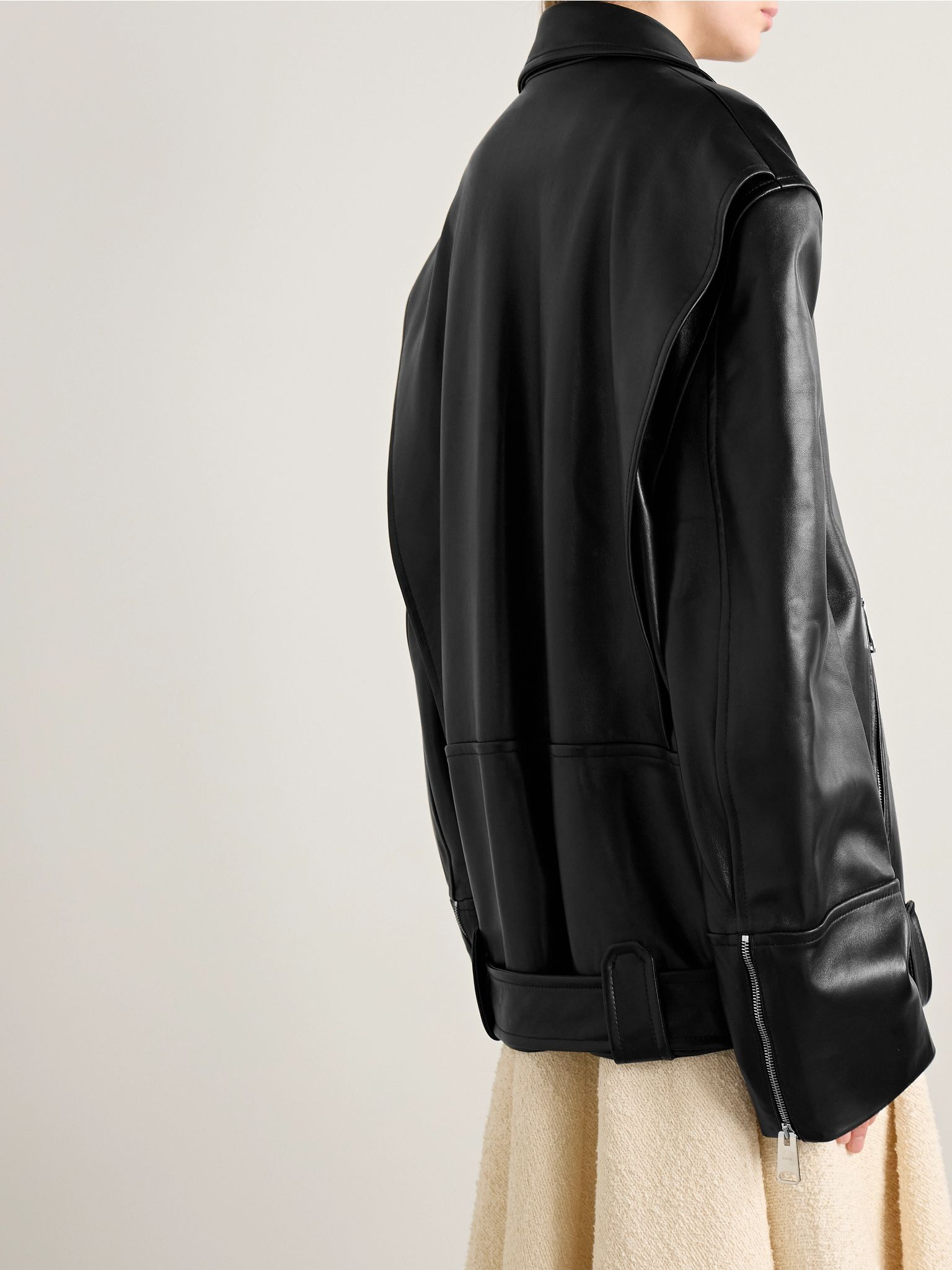 Hansel oversized belted leather biker jacket Black - 4