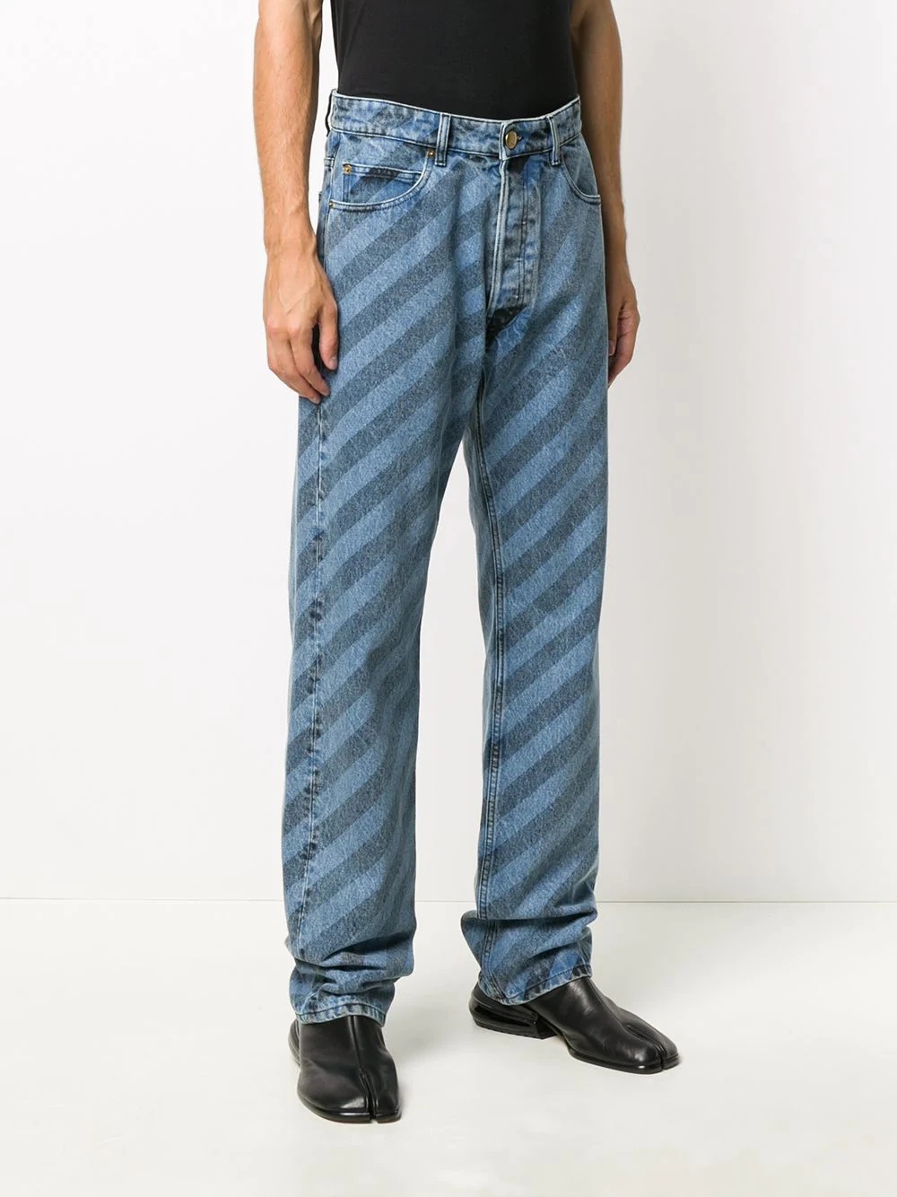 diagonal stripes straight jeans - 3