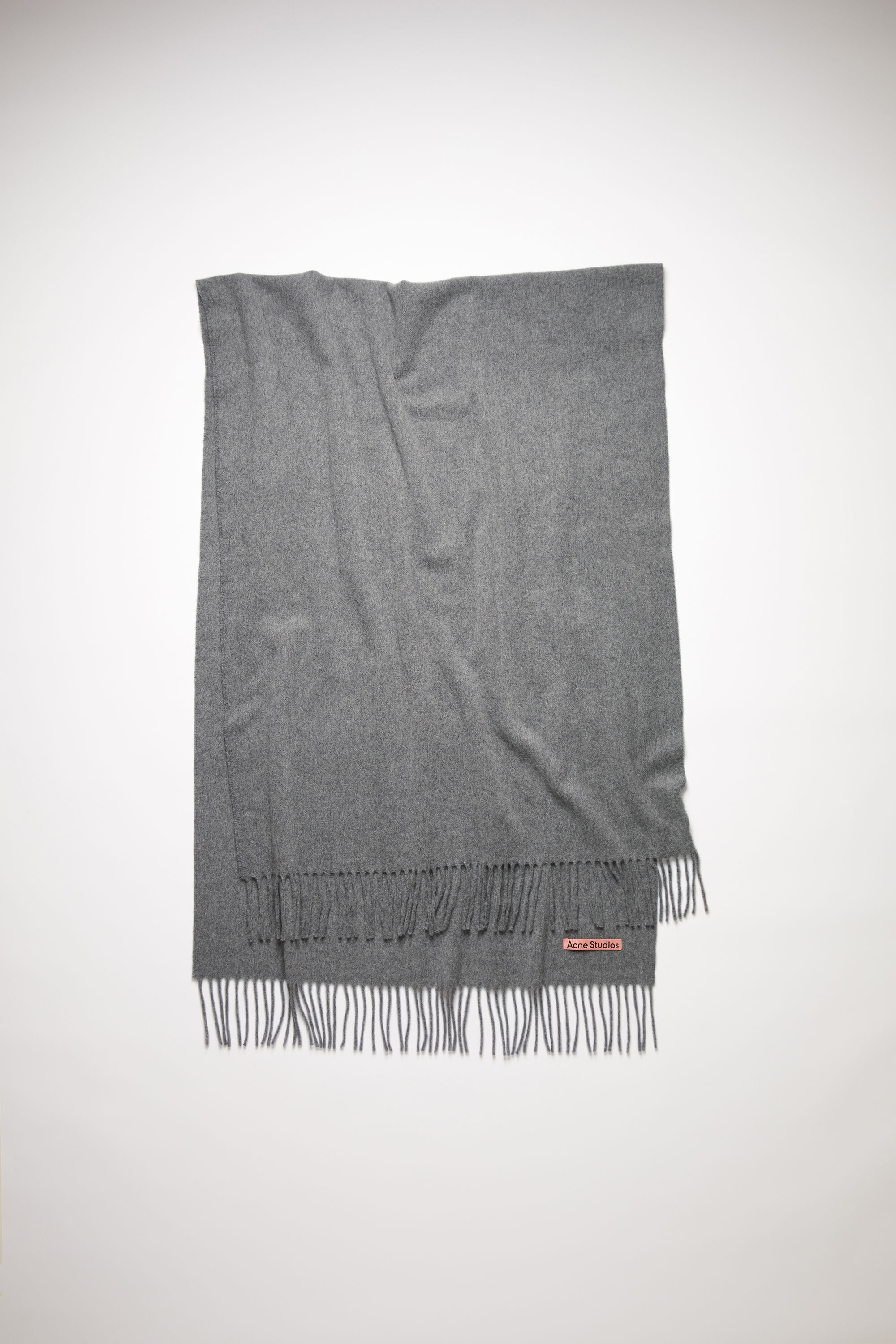 Fringe wool scarf - oversized - Grey Melange - 1