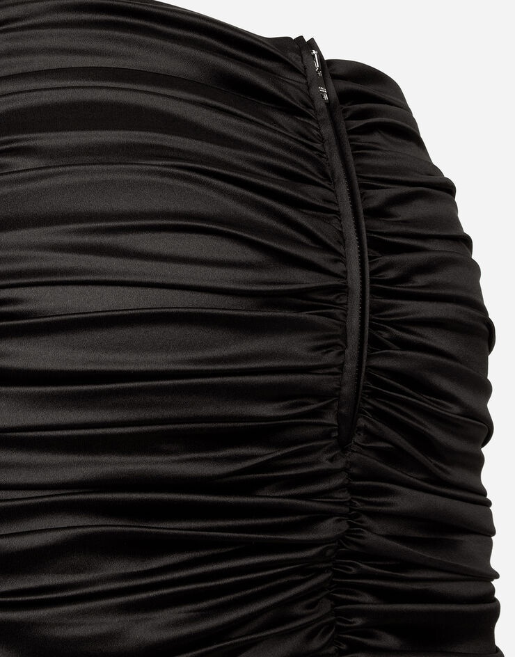 Short draped satin skirt with side bow - 6