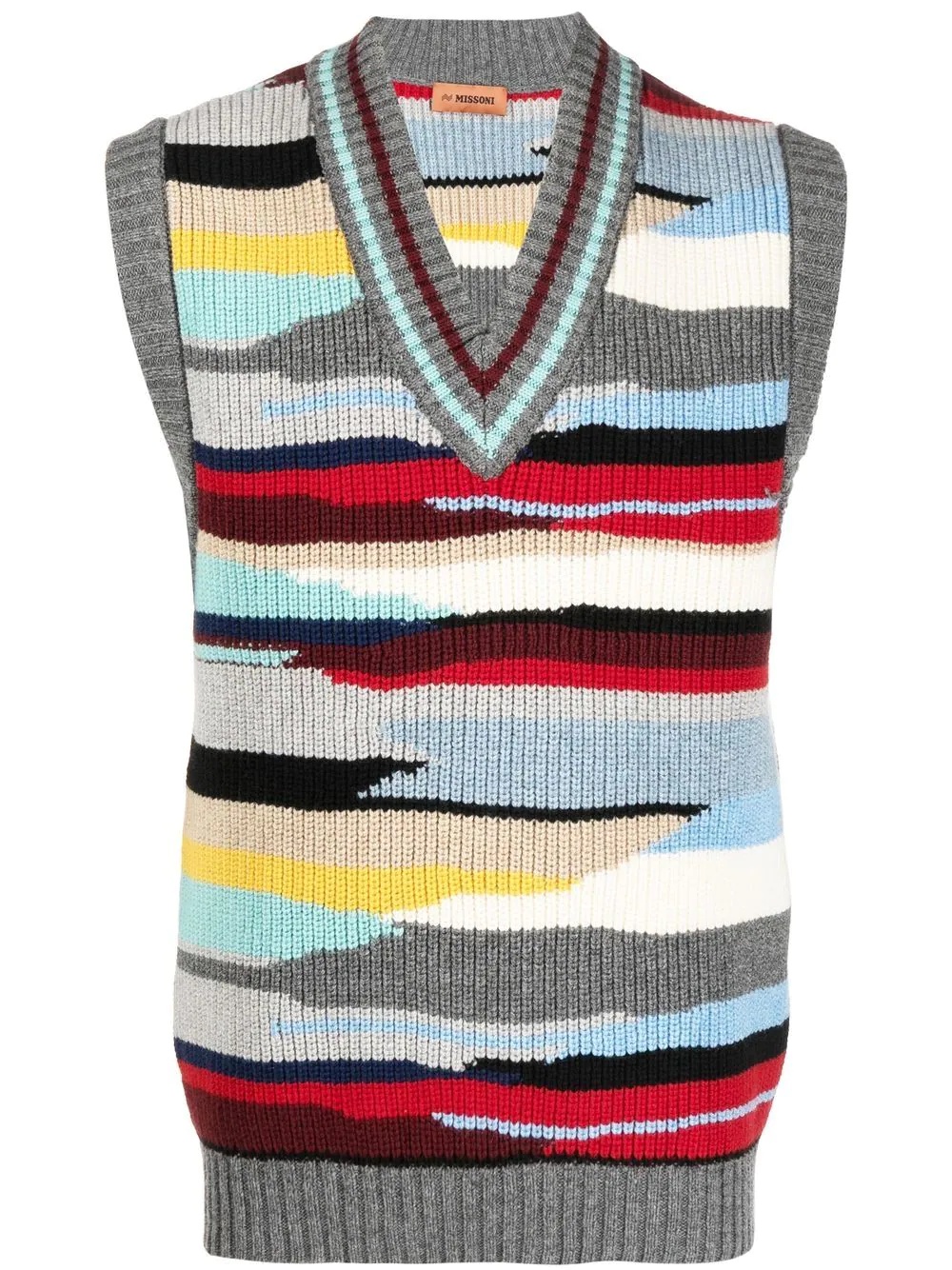 abstract-pattern V-neck knitted vest - 1