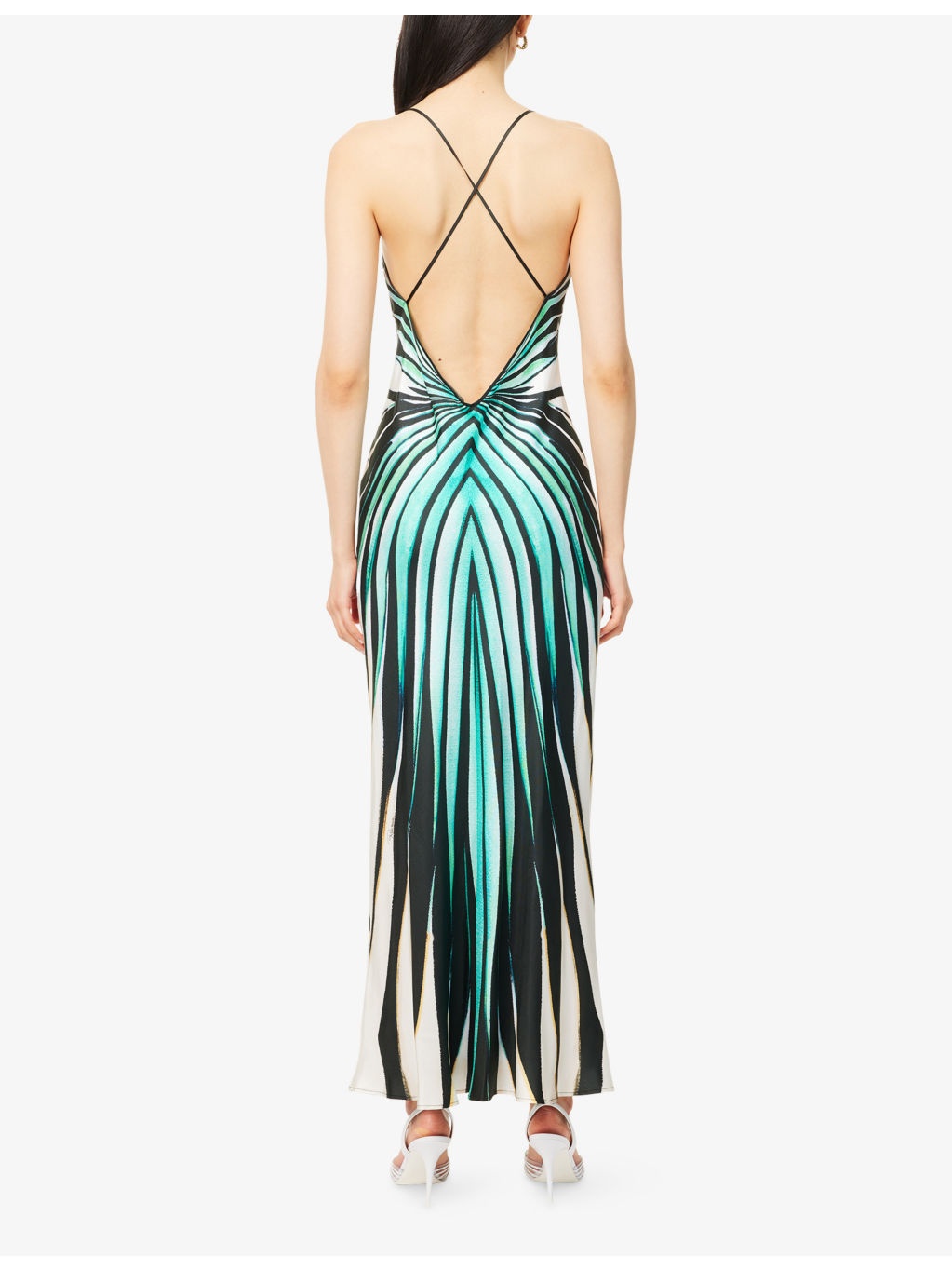 Striped Plunge Silk Maxi Dress - 4