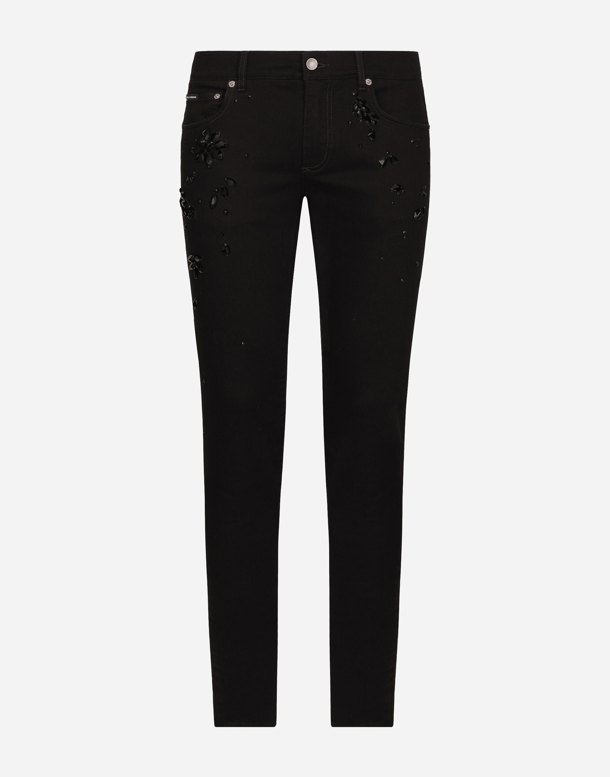 Stretch skinny jeans with rhinestone embroidery - 1