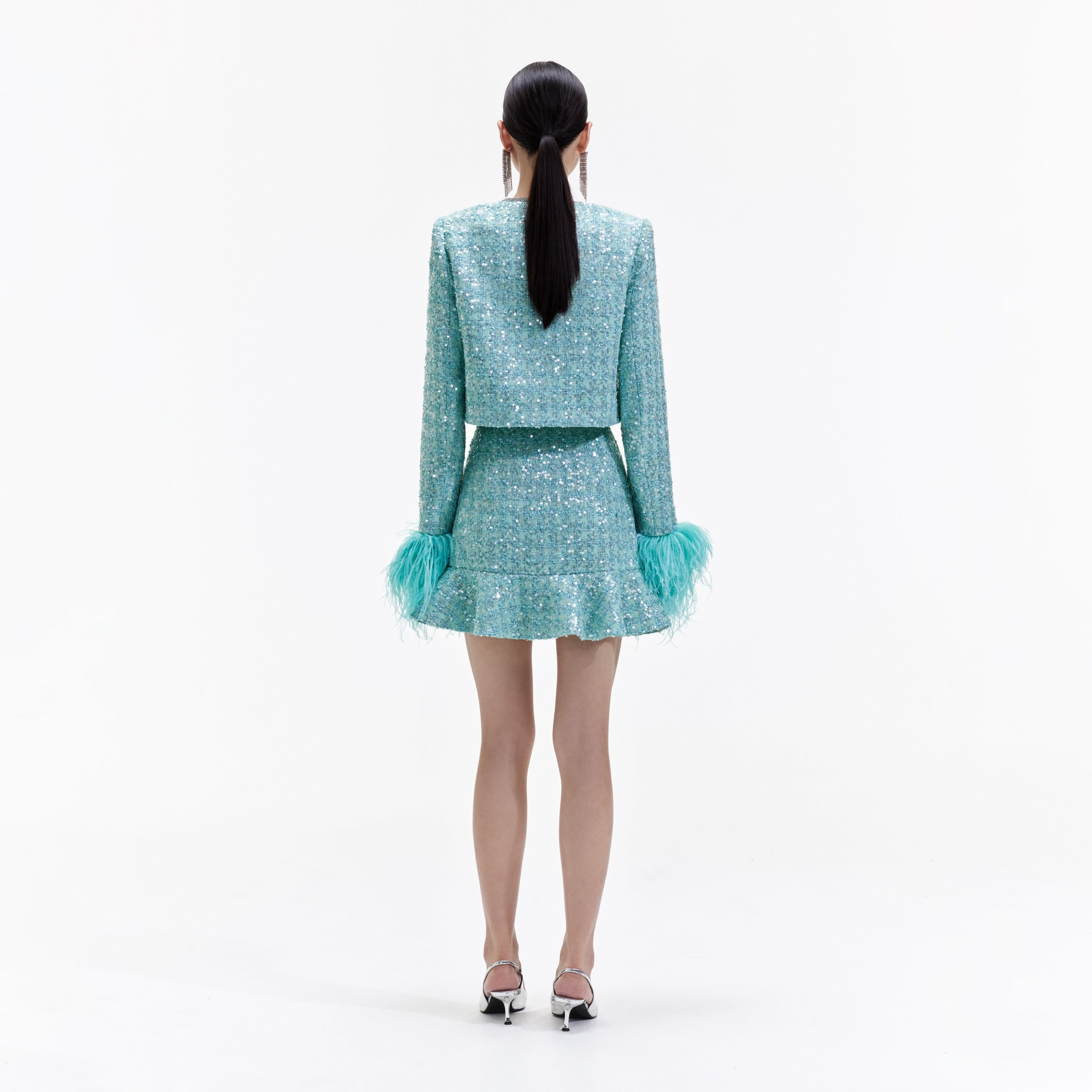 Blue Boucle Feather Jacket - 3