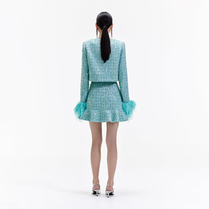 self-portrait Blue Boucle Feather Jacket outlook
