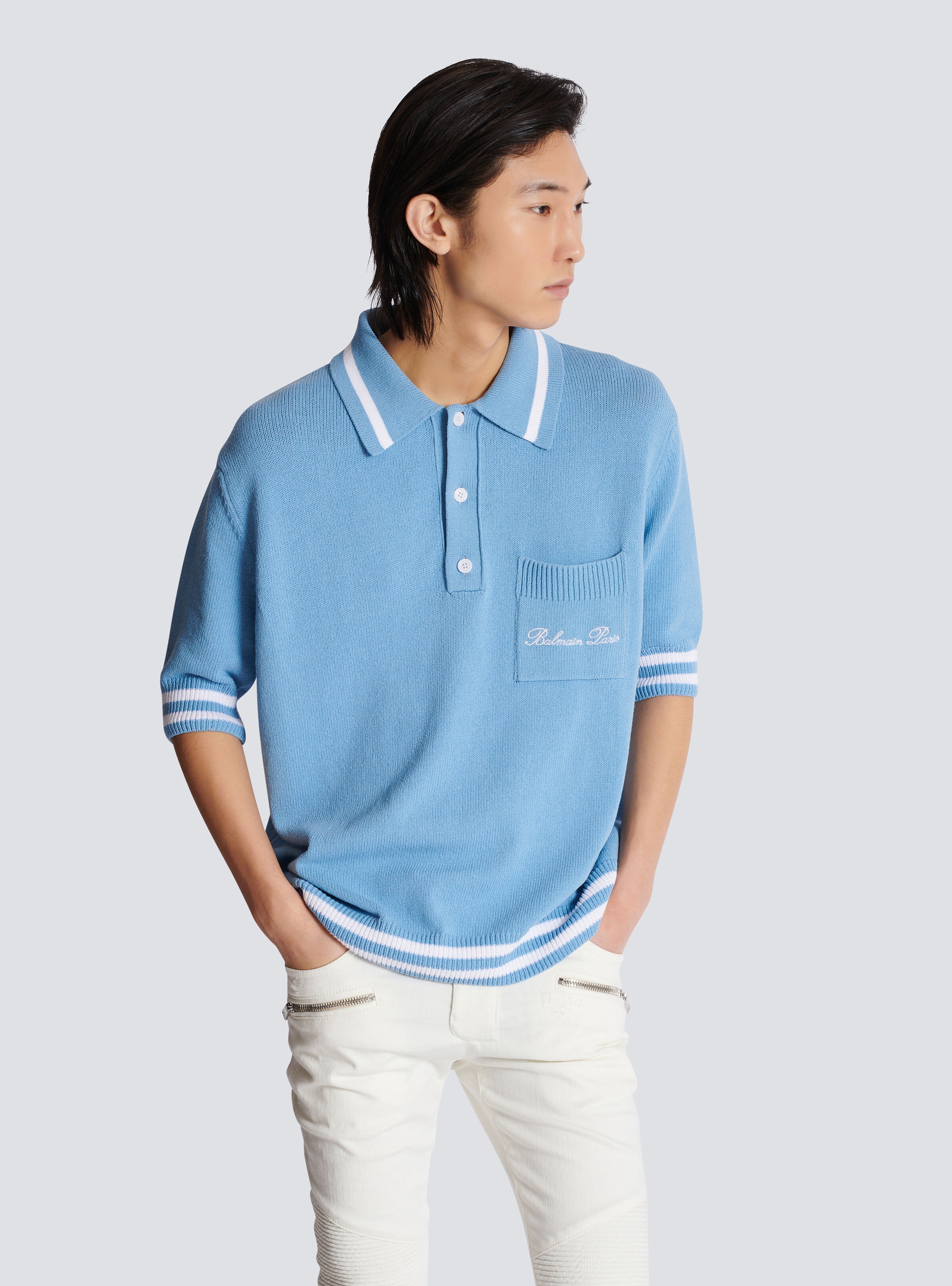 Wool polo shirt with Balmain Signature embroidery - 6