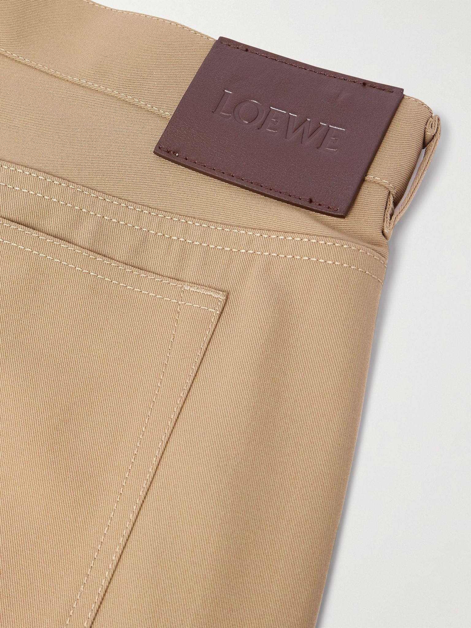 Carpenter Straight-Leg Leather-Trimmed Cotton-Twill Trousers Beige - 5