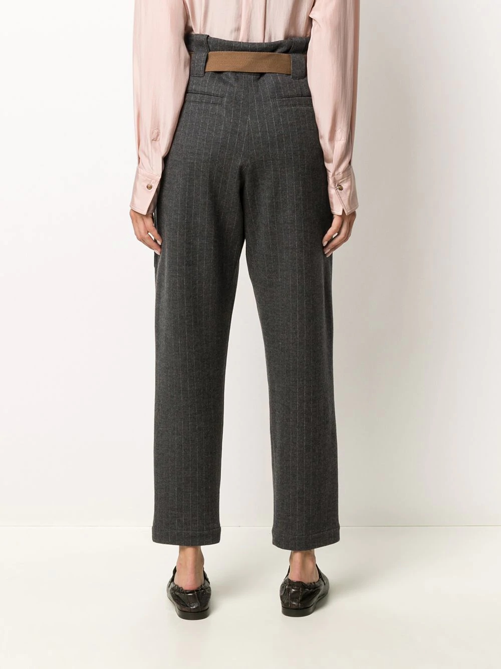 pinstriped belted trousers - 4