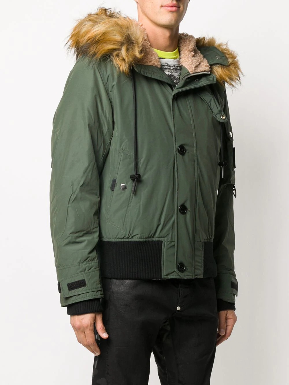 faux fur-trimmed padded jacket - 3