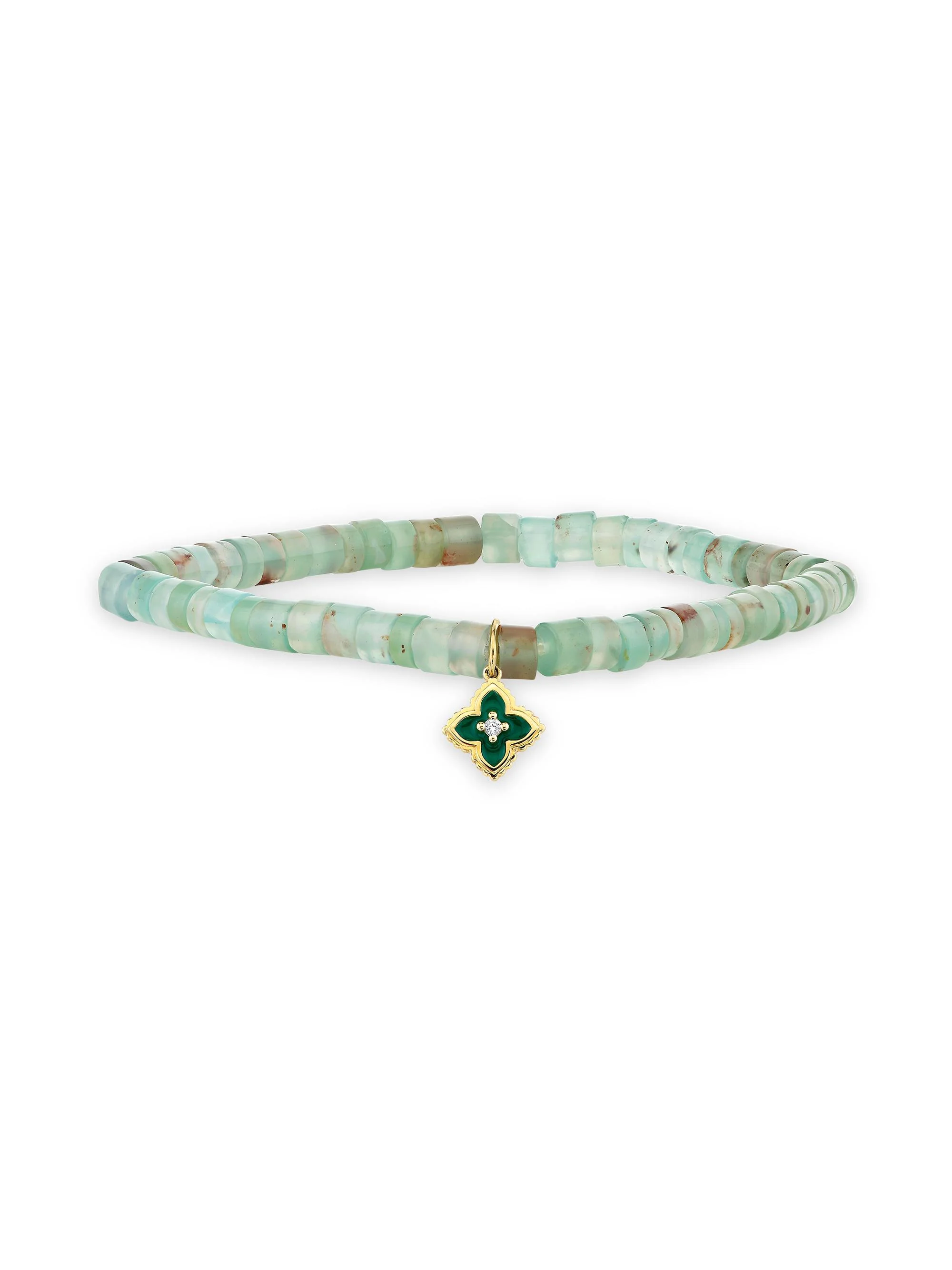 Women's 14K Yellow Gold & Gemstone Beaded Stretch Bracelet - Emerald Green - 1