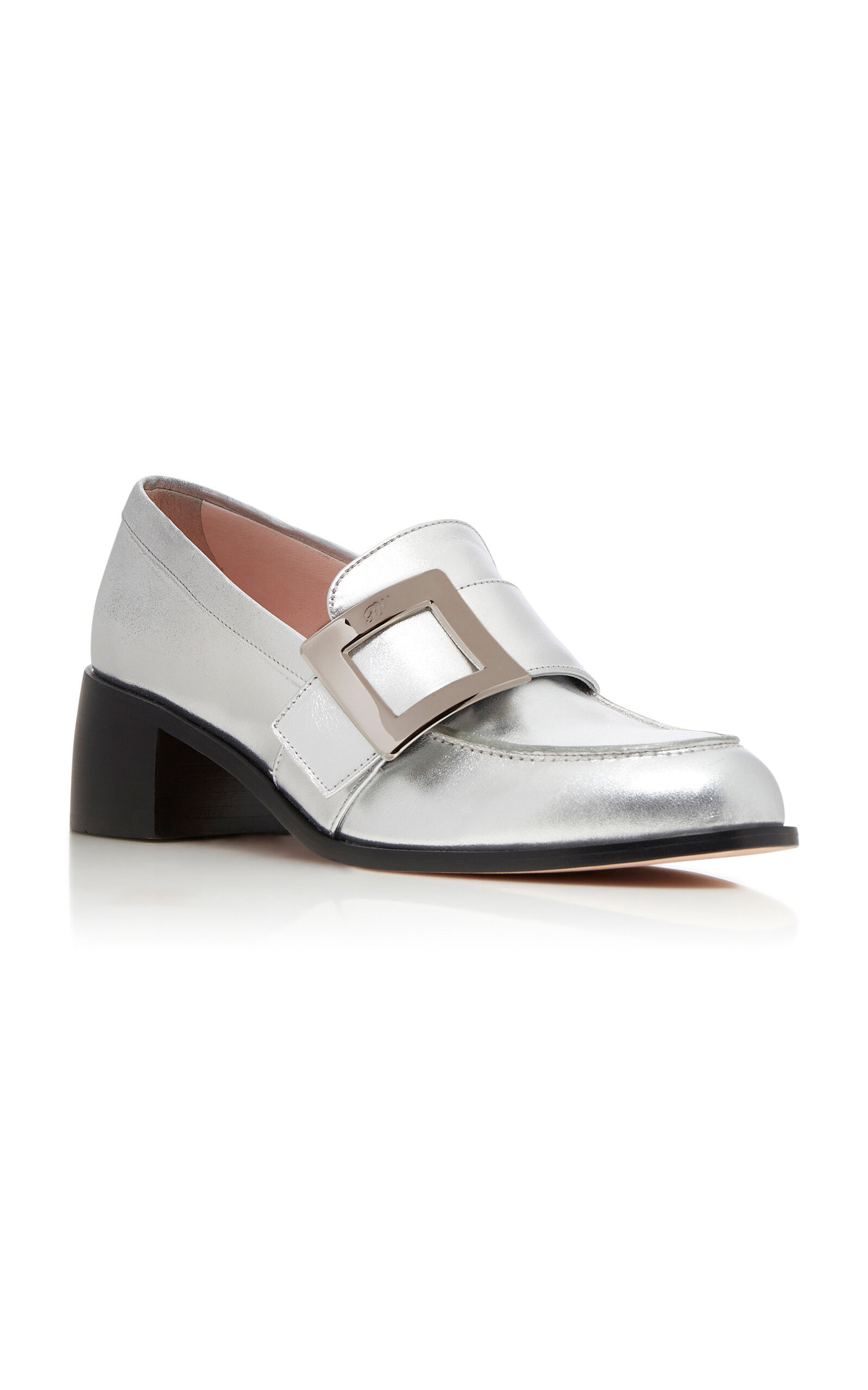 Viv' Rangers Buckle-Embellished Metallic Loafers silver - 5