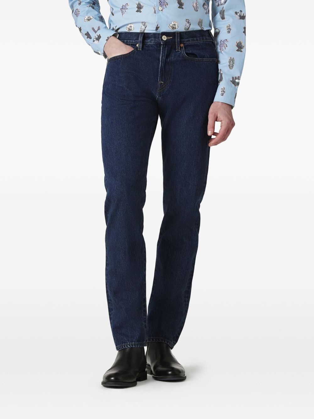 embroidered-striped pocket jeans - 3