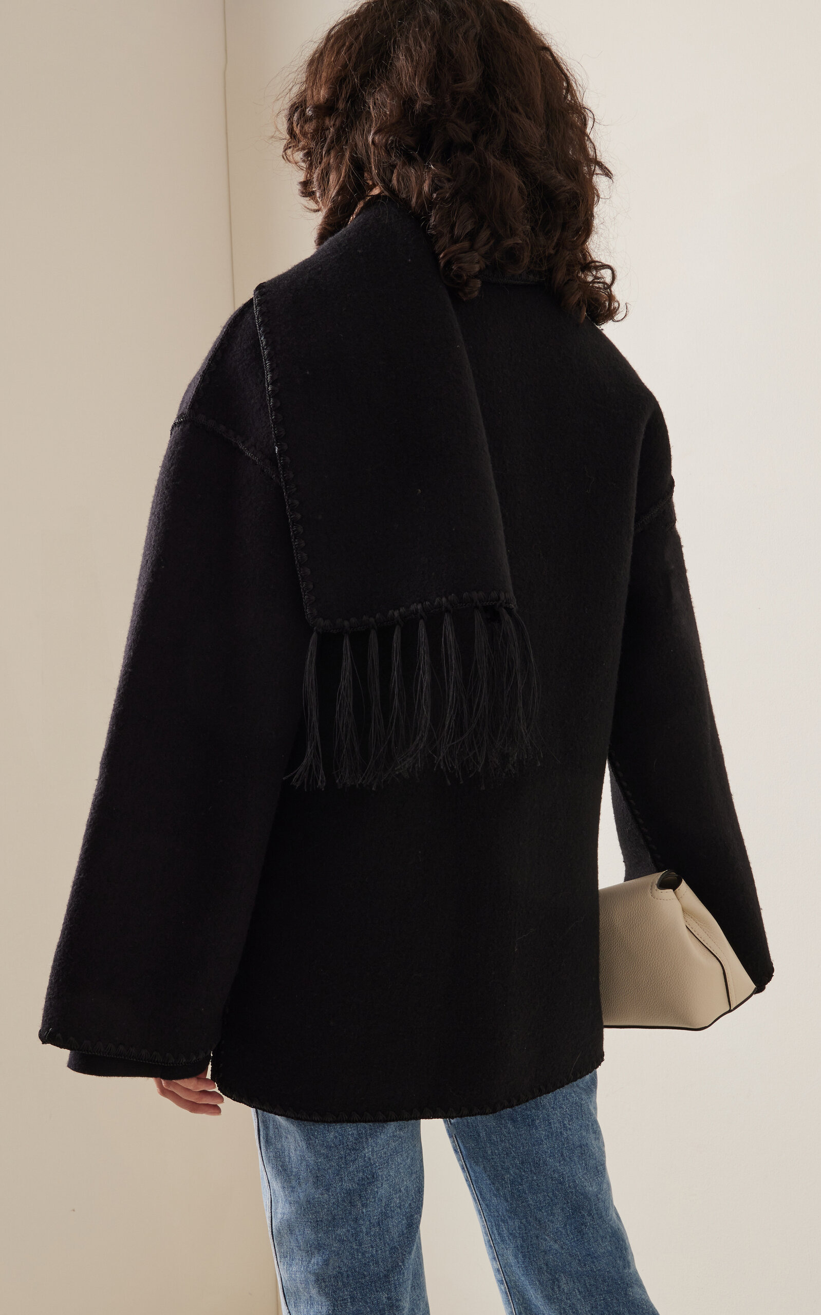 Embriodered Wool-Blend Scarf Jacket black - 4