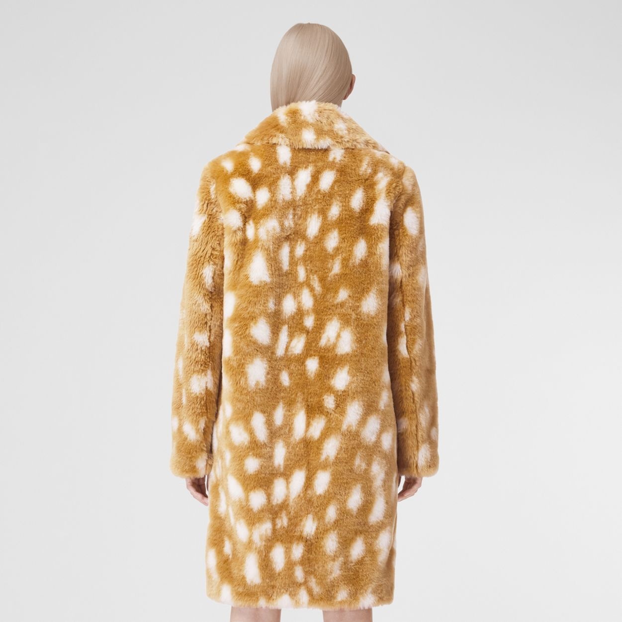 Deer Print Faux Fur Pea Coat - 4