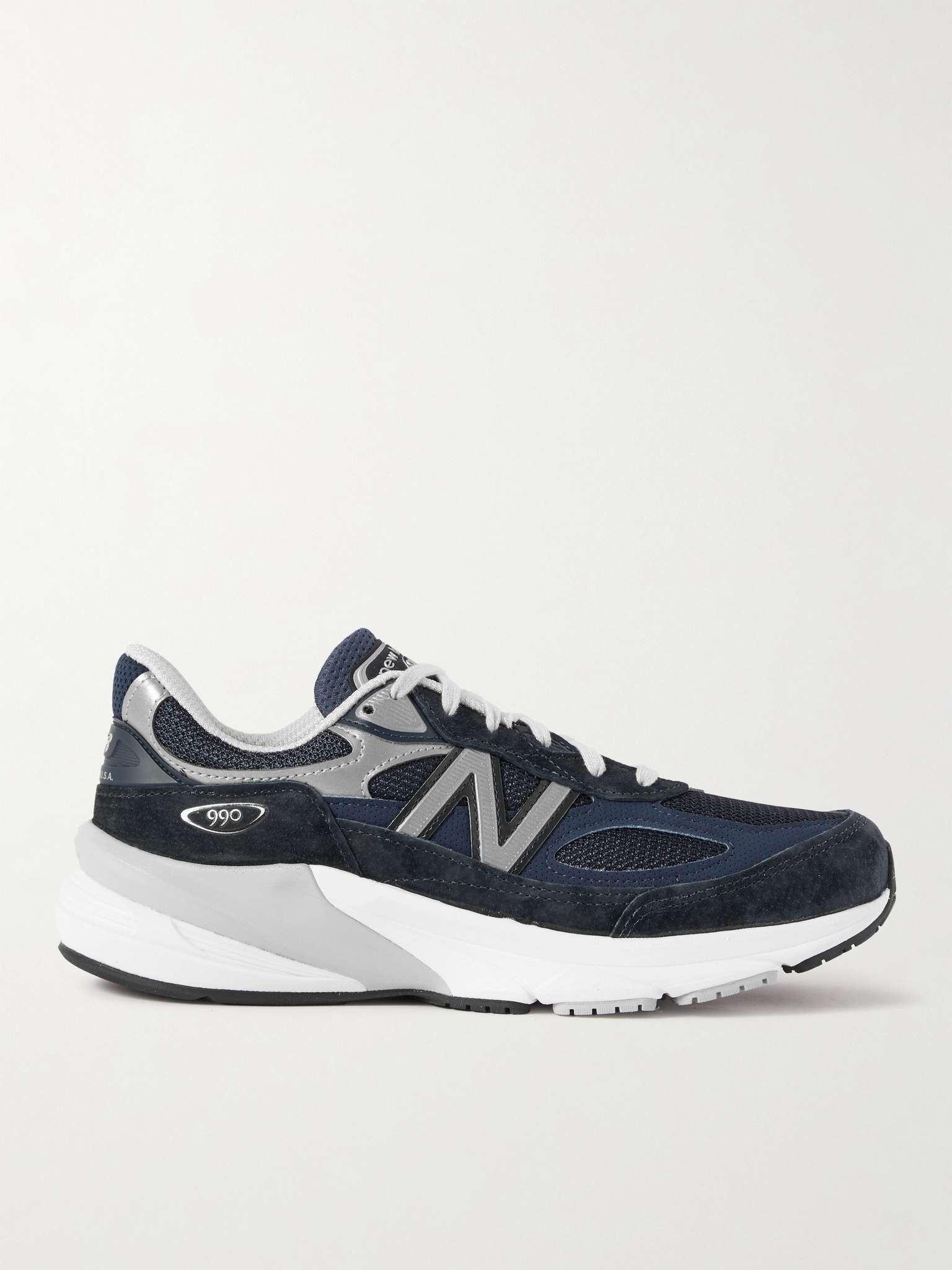 990 V6 Leather-Trimmed Suede and Mesh Sneakers - 1