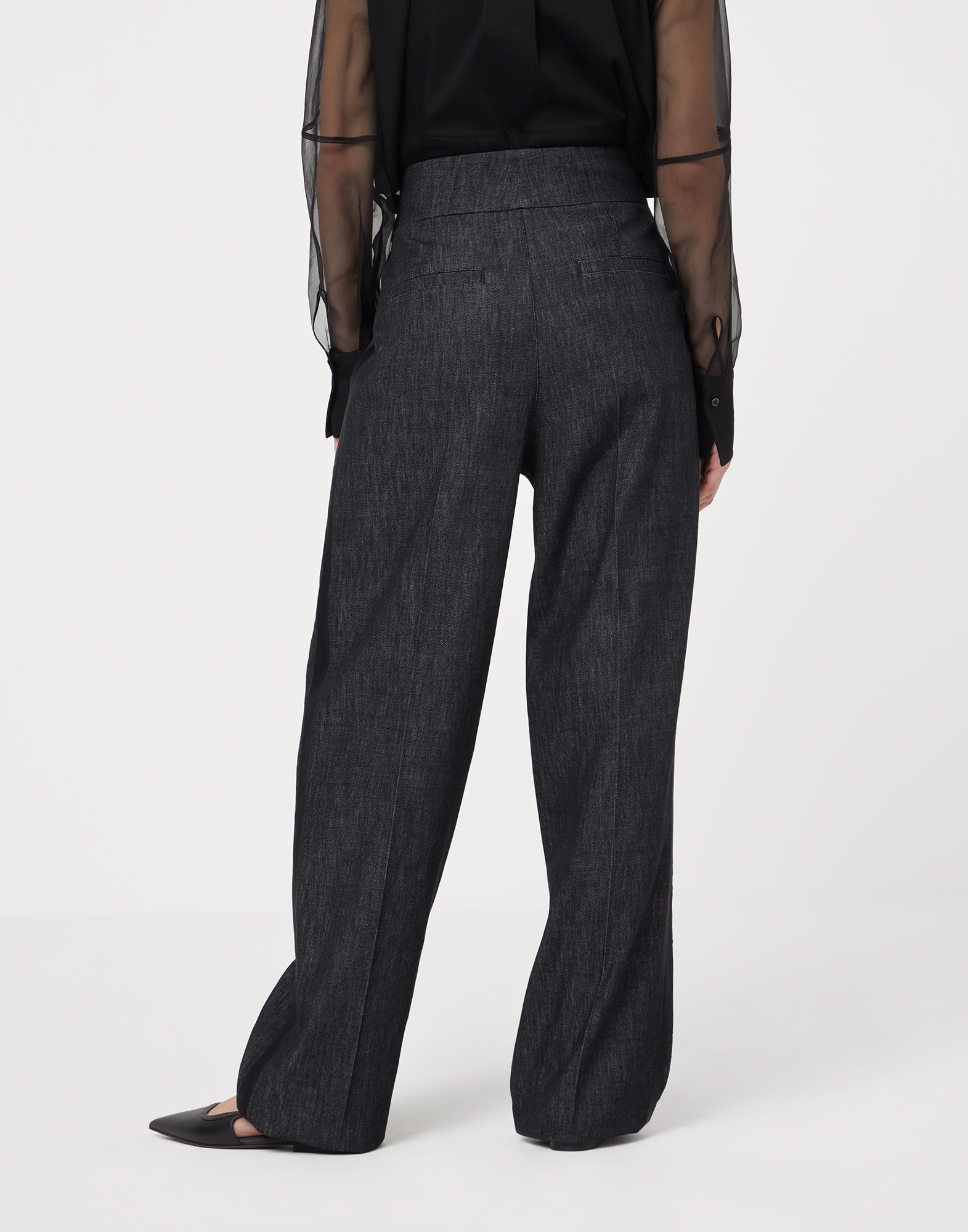 Cotton denim-effect twill loose tuxedo trousers - 2