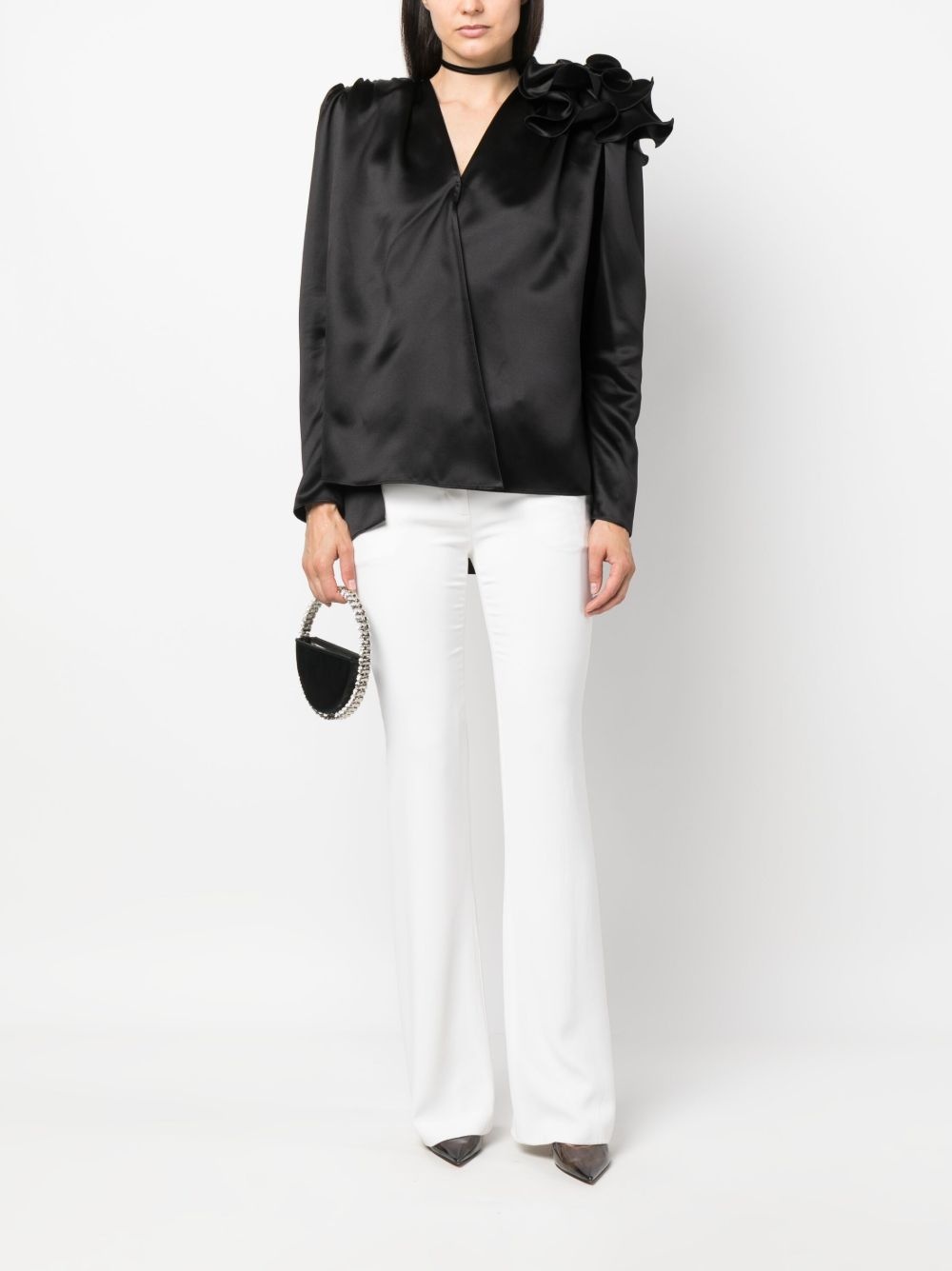 floral-appliqué silk blouse - 2