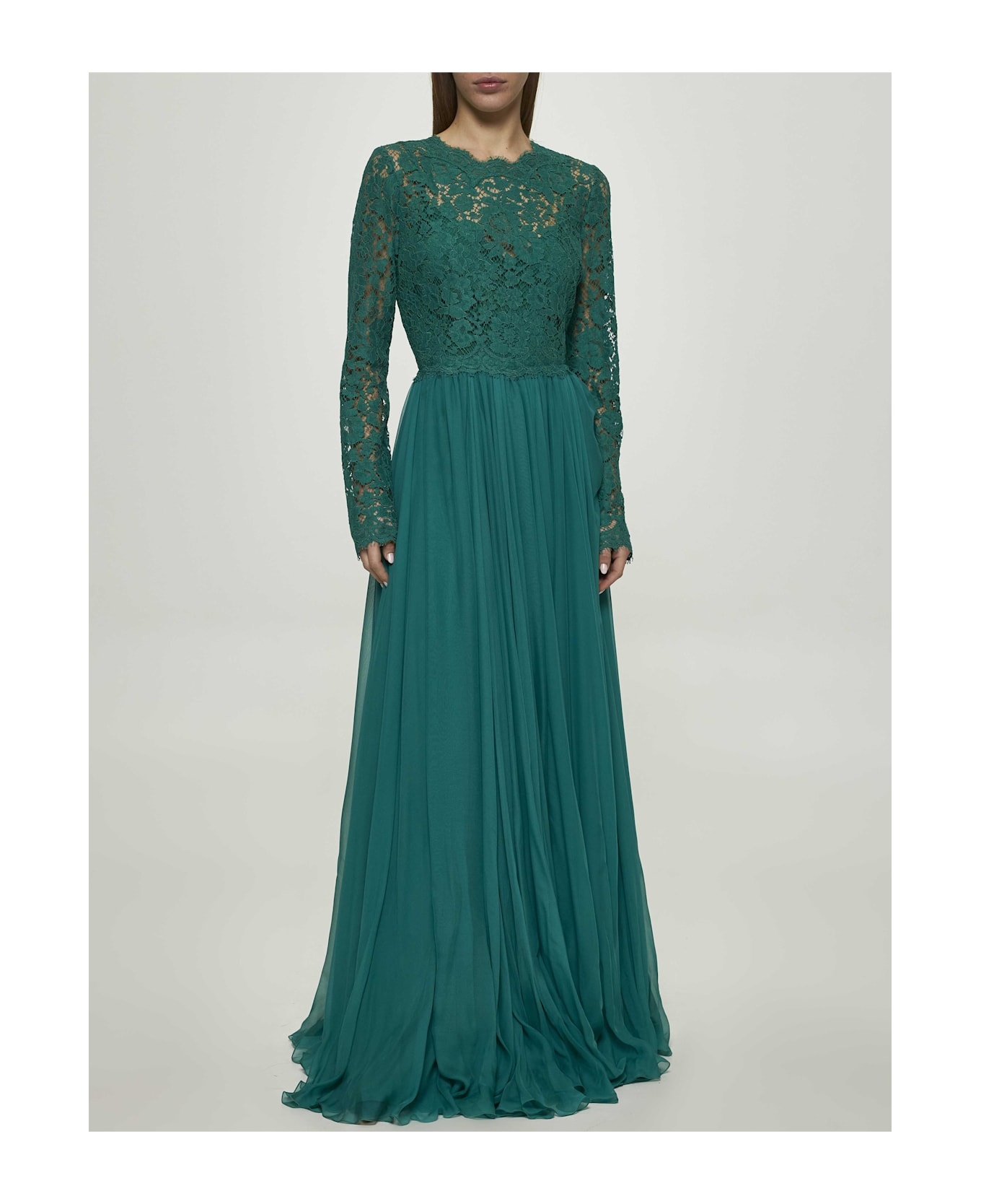 Green Lace And Chiffon Maxi Dress - 2