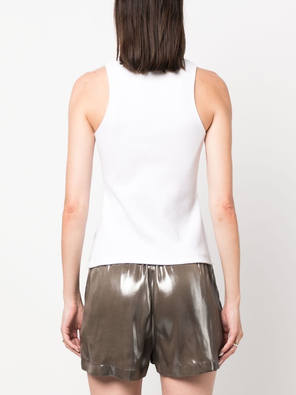 logo-brooch ribbed tank top - 4