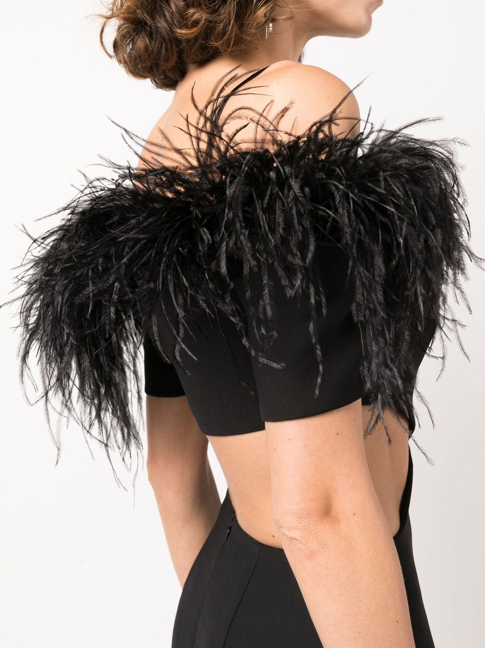 feather-trim off-shoulder dress - 5