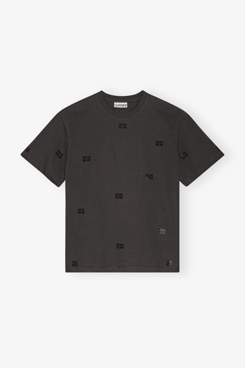 블랙 코튼 RHINESTONE T-SHIRT - 1