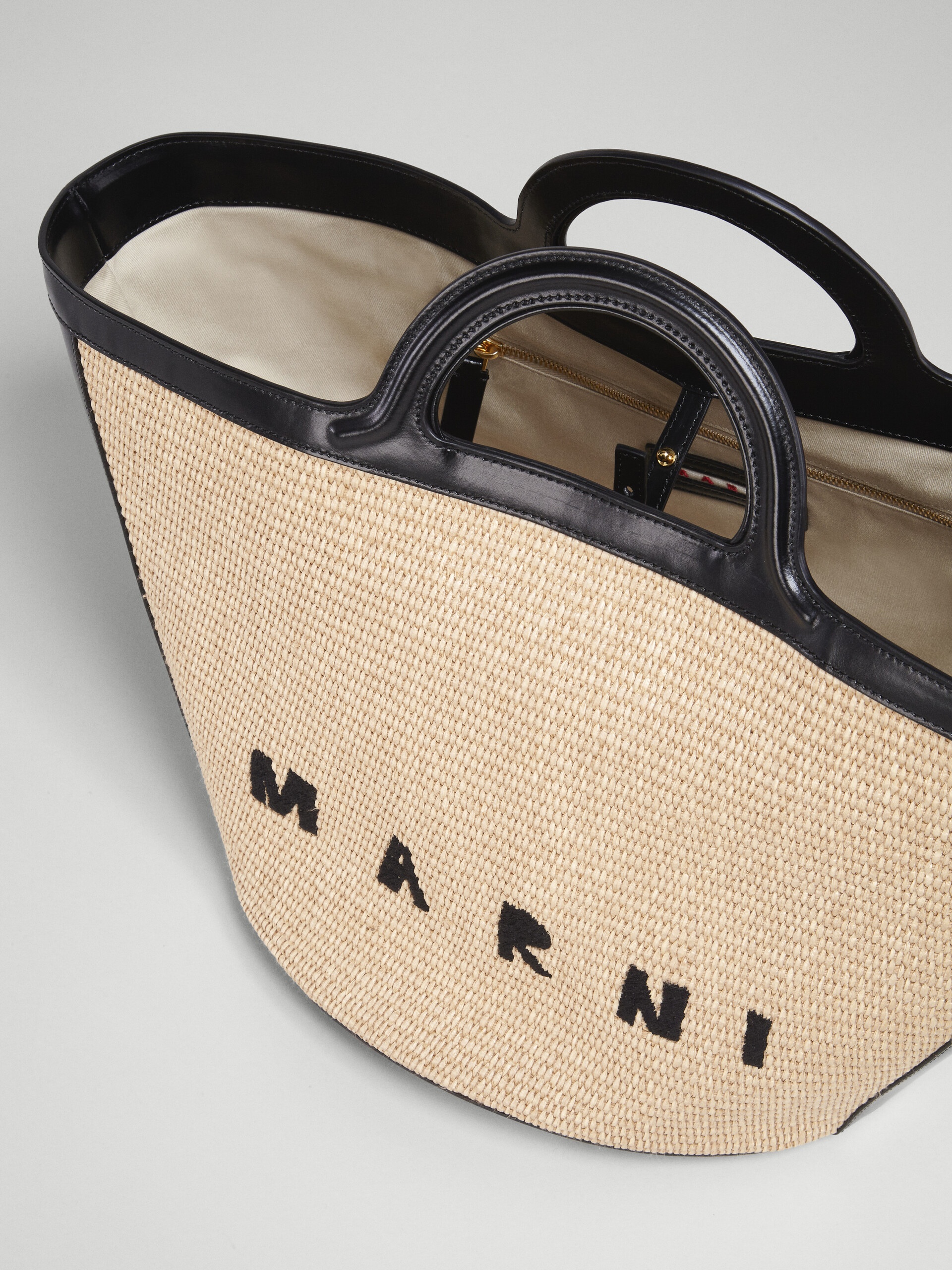 TROPICALIA LARGE BAG IN BLACK LEATHER AND RAFFIA - 5