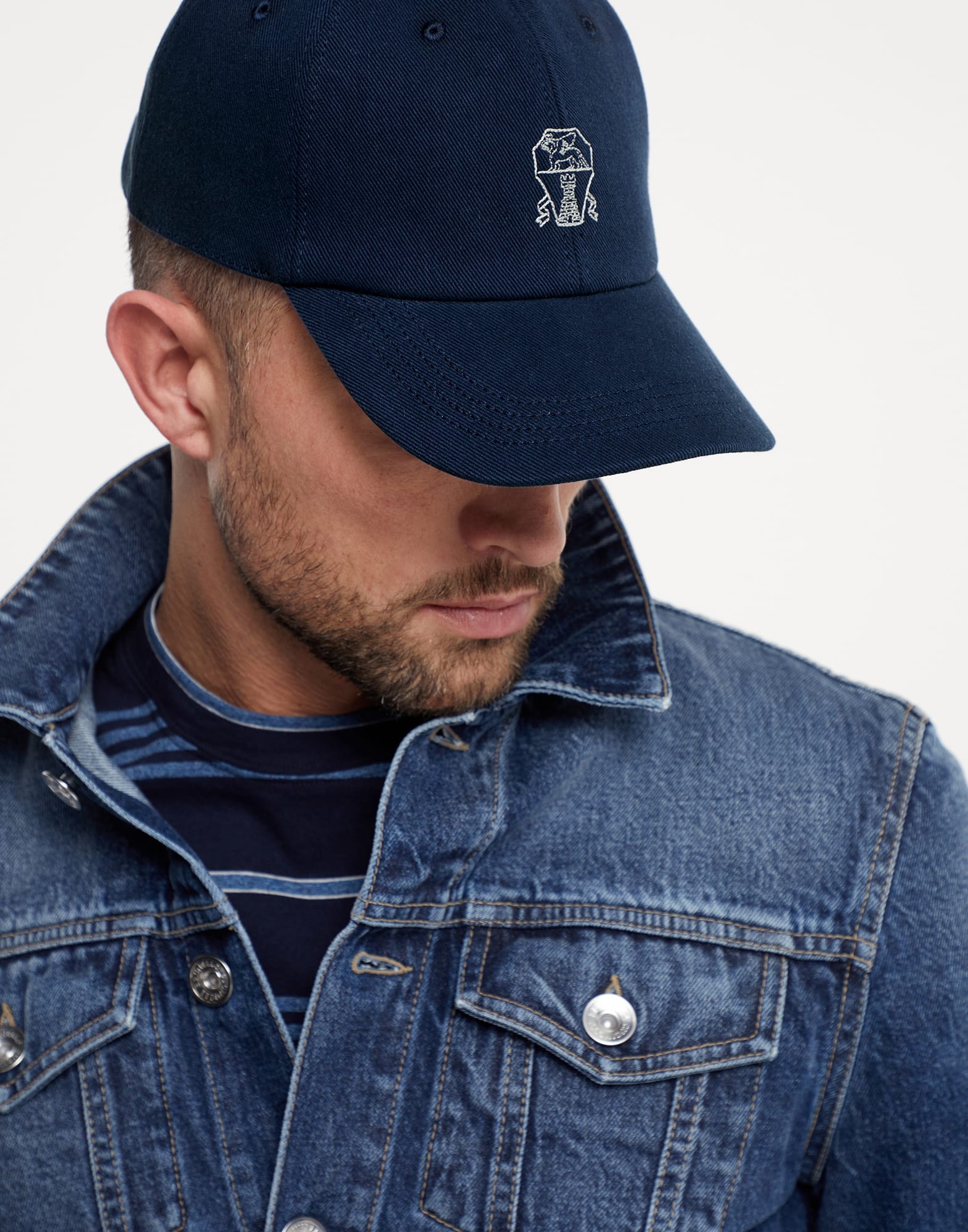 Garment-dyed lightweight denim baseball cap with embroidered logo - 3