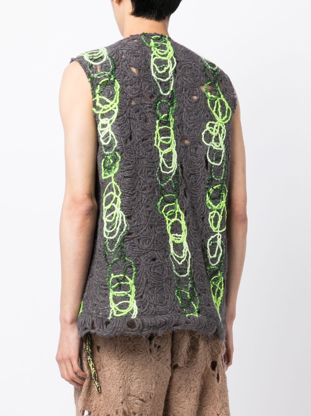 open-knit distressed zipped waistcoat - 4