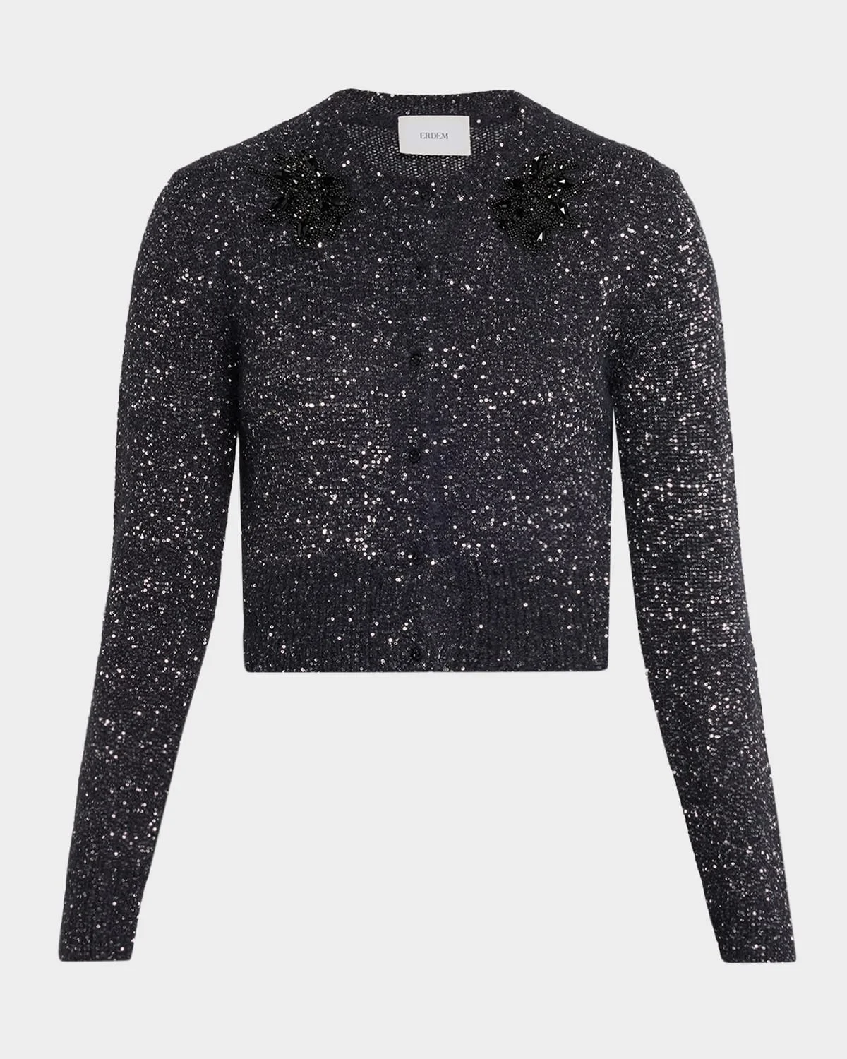 Crystal Embellished Paillette Knit Crop Cardigan - 1