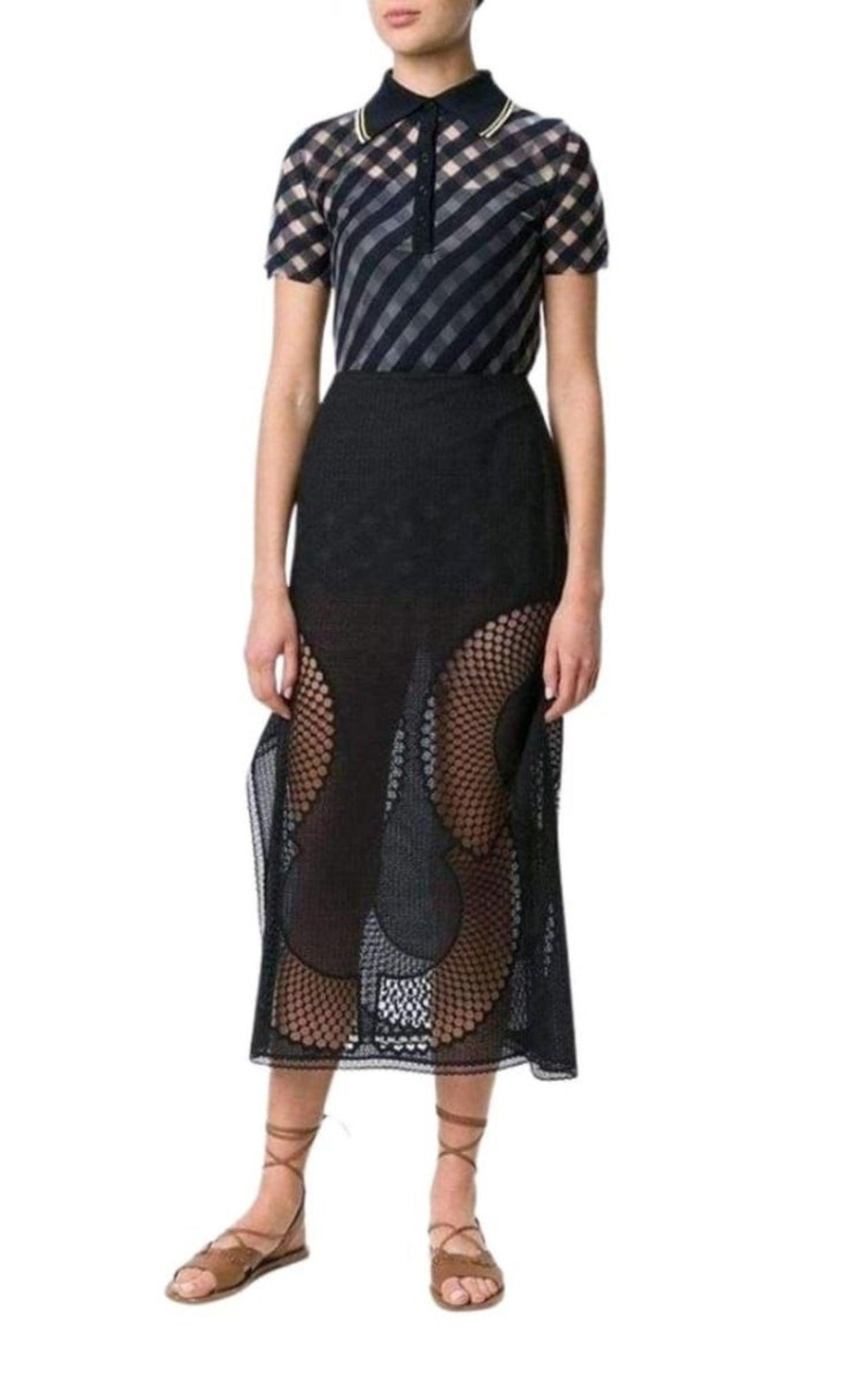 Perforated A-Line Black Skirt - 2