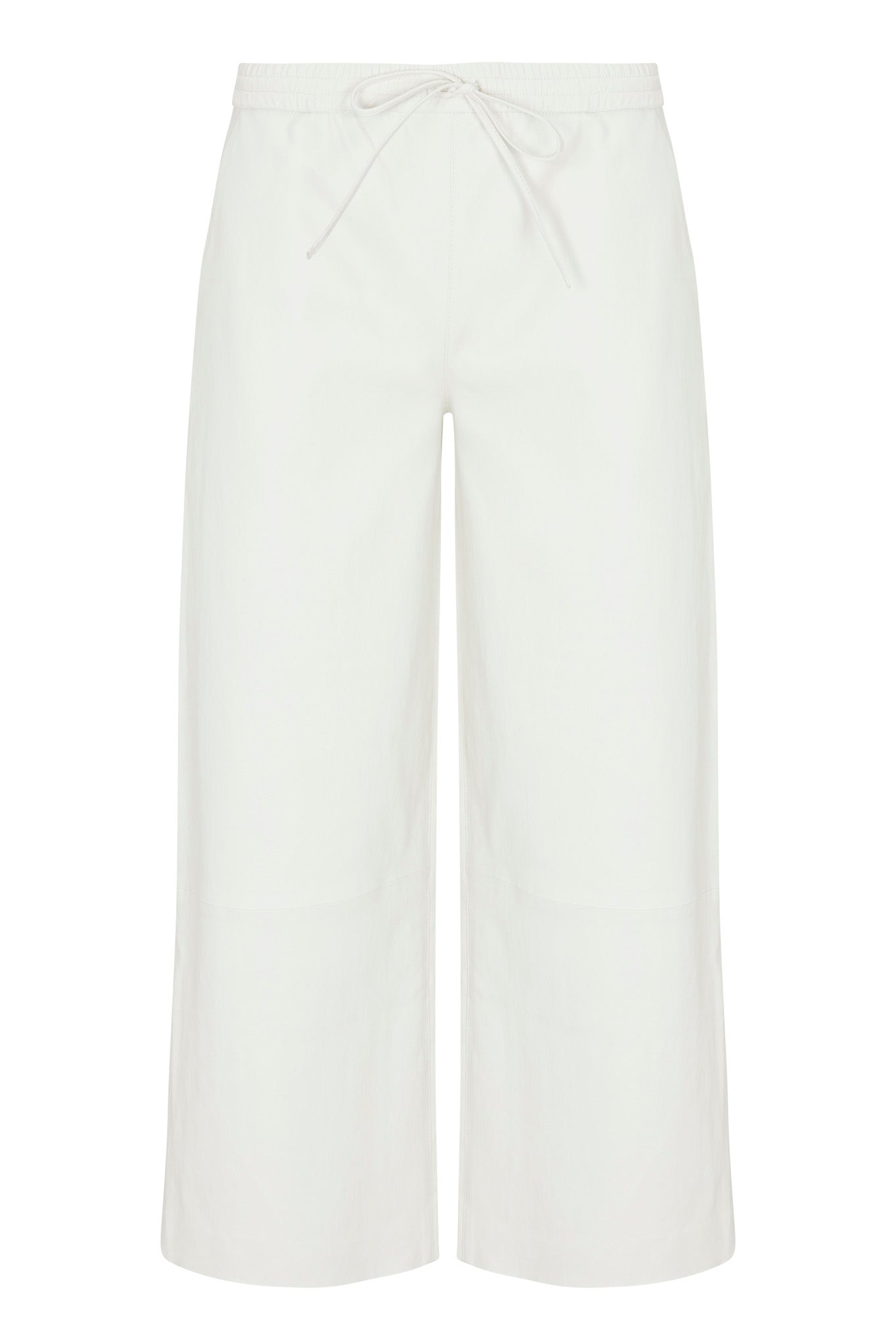 WHITE LEATHER CROPPED BAGGY PANTS - 5