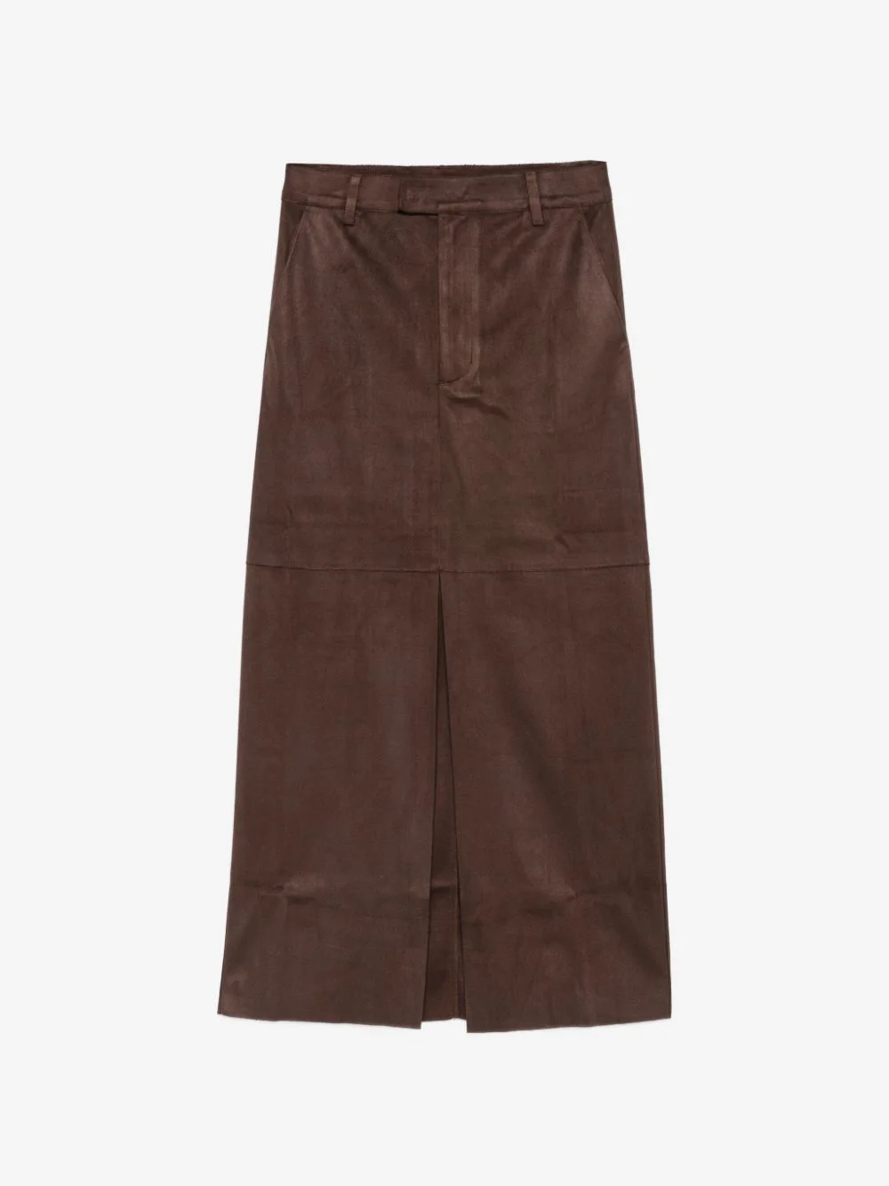 suede-effect front-slit midi skirt - 1