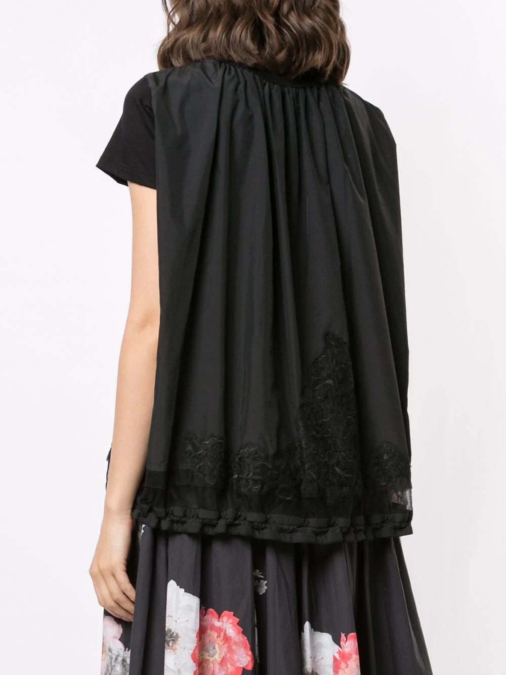 lace-panel drawstring-hem T-shirt - 4