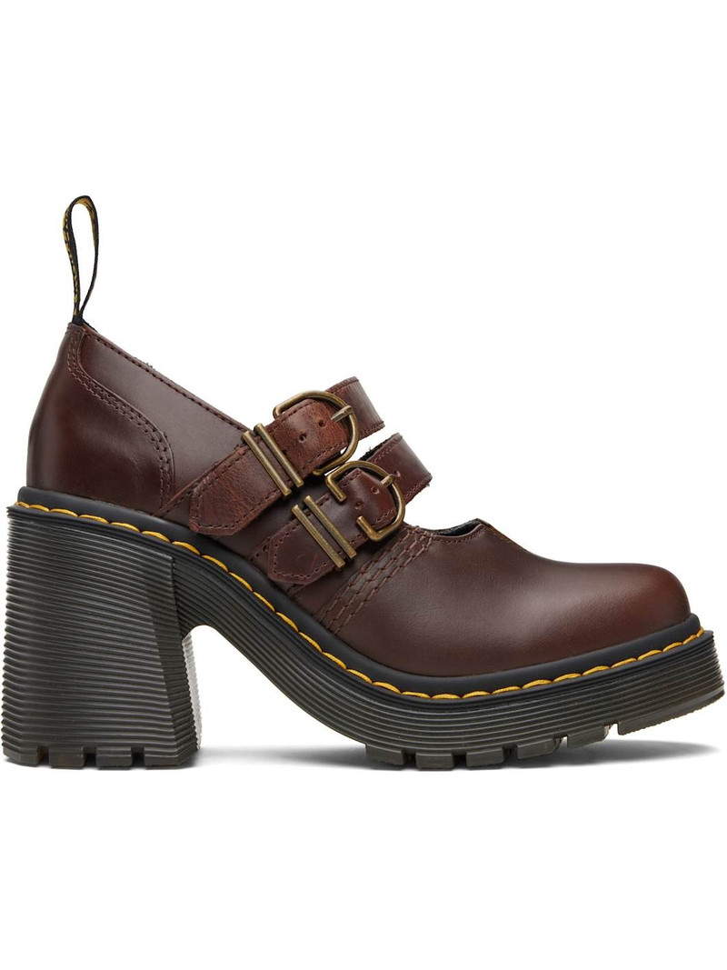 Brown Eviee Leather Mary Jane Heels 1