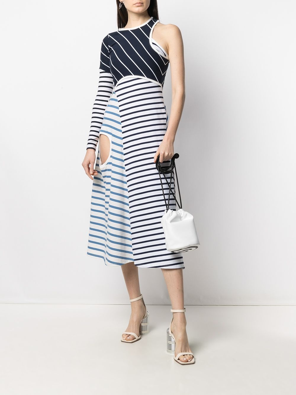 striped cut-out asymmetric dress - 2