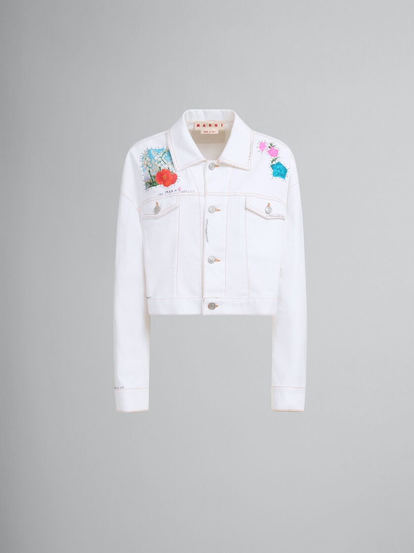 WHITE DENIM JACKET WITH FLOWER PATCHES - 1