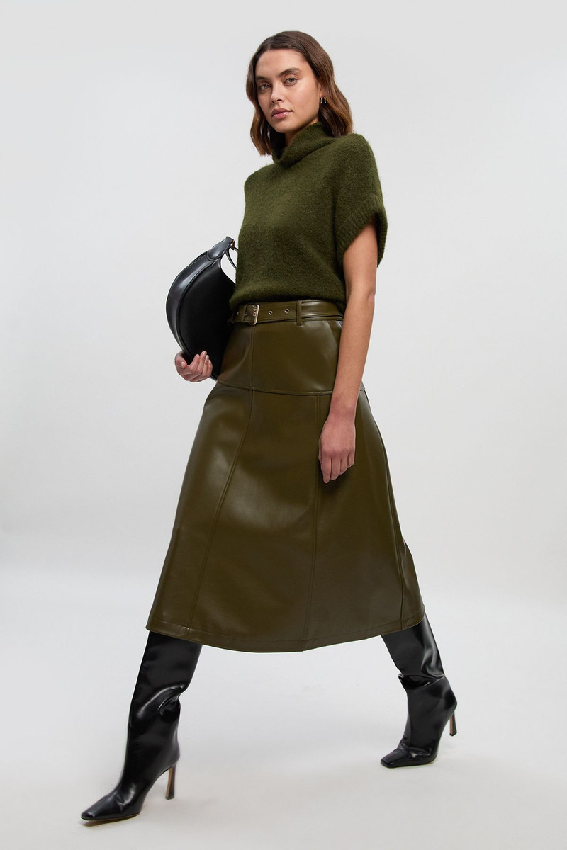 Faux Leather Belted Full skirt 1
