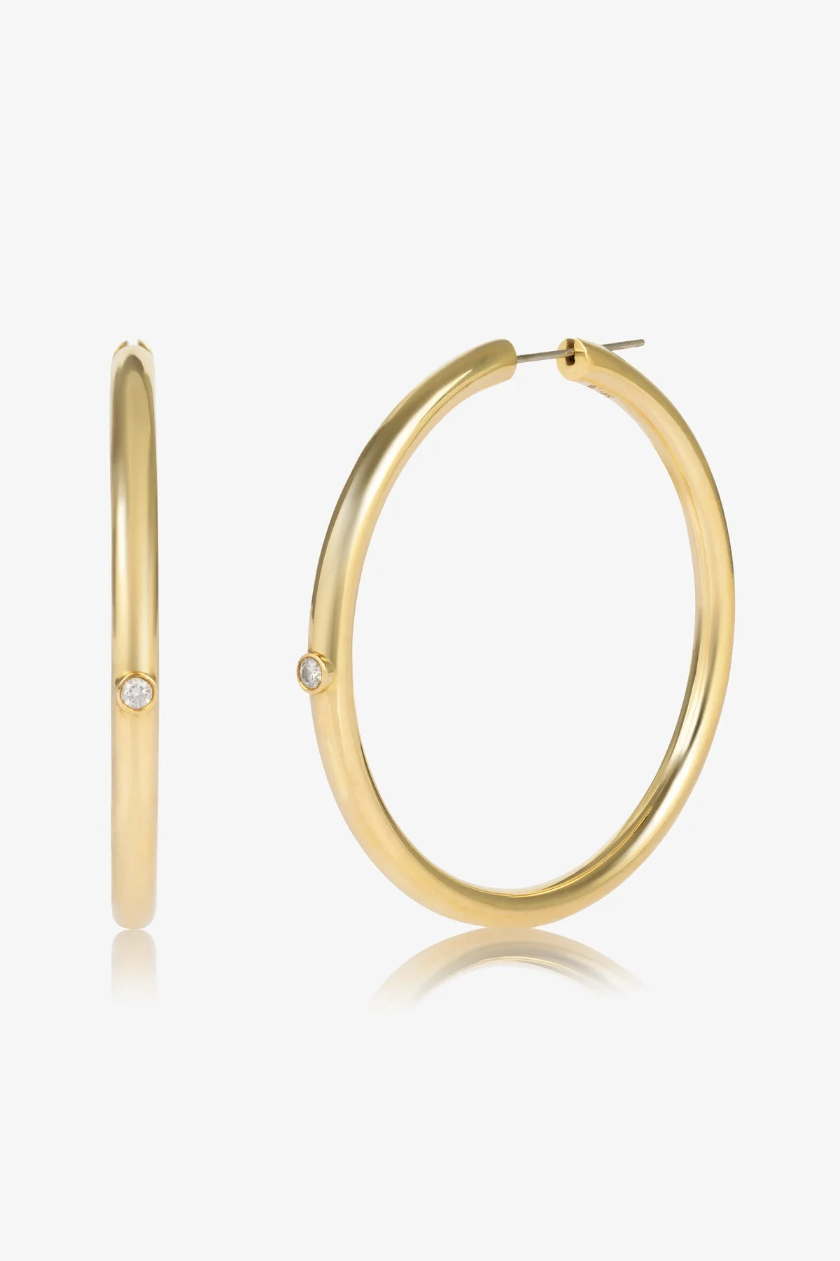 DIAMOND BEZEL HOOP EARRINGS 50MM - 1